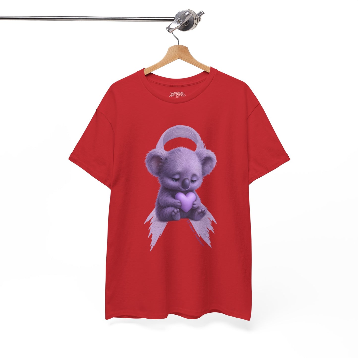 All Cancer Awareness Koala – Lavender Heart  - Adult T-Shirt | Waratah and Wood Comfort and Courage Collection
