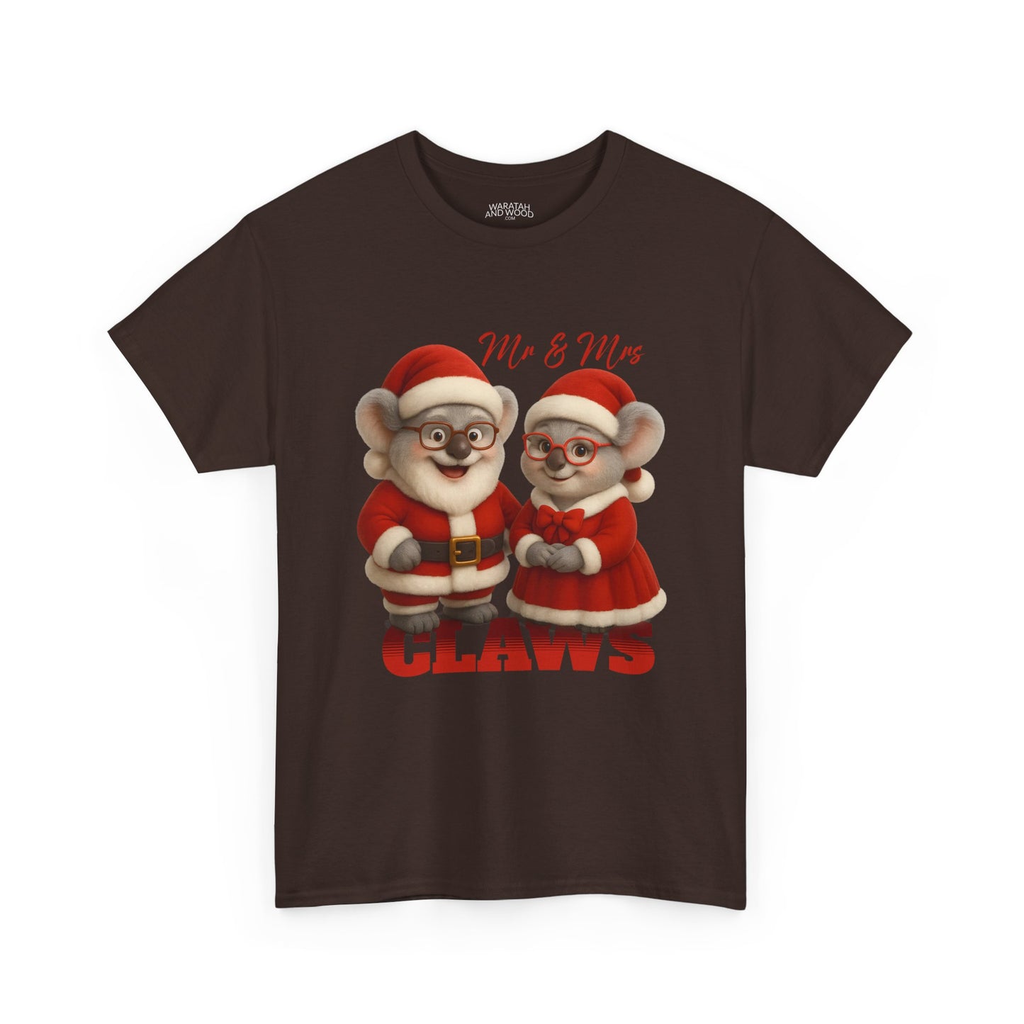 Mr and Mrs Claws – Adult T-Shirt | Koala Santa and Mrs Claws Design | Gumleaf Gang Festive Friends
