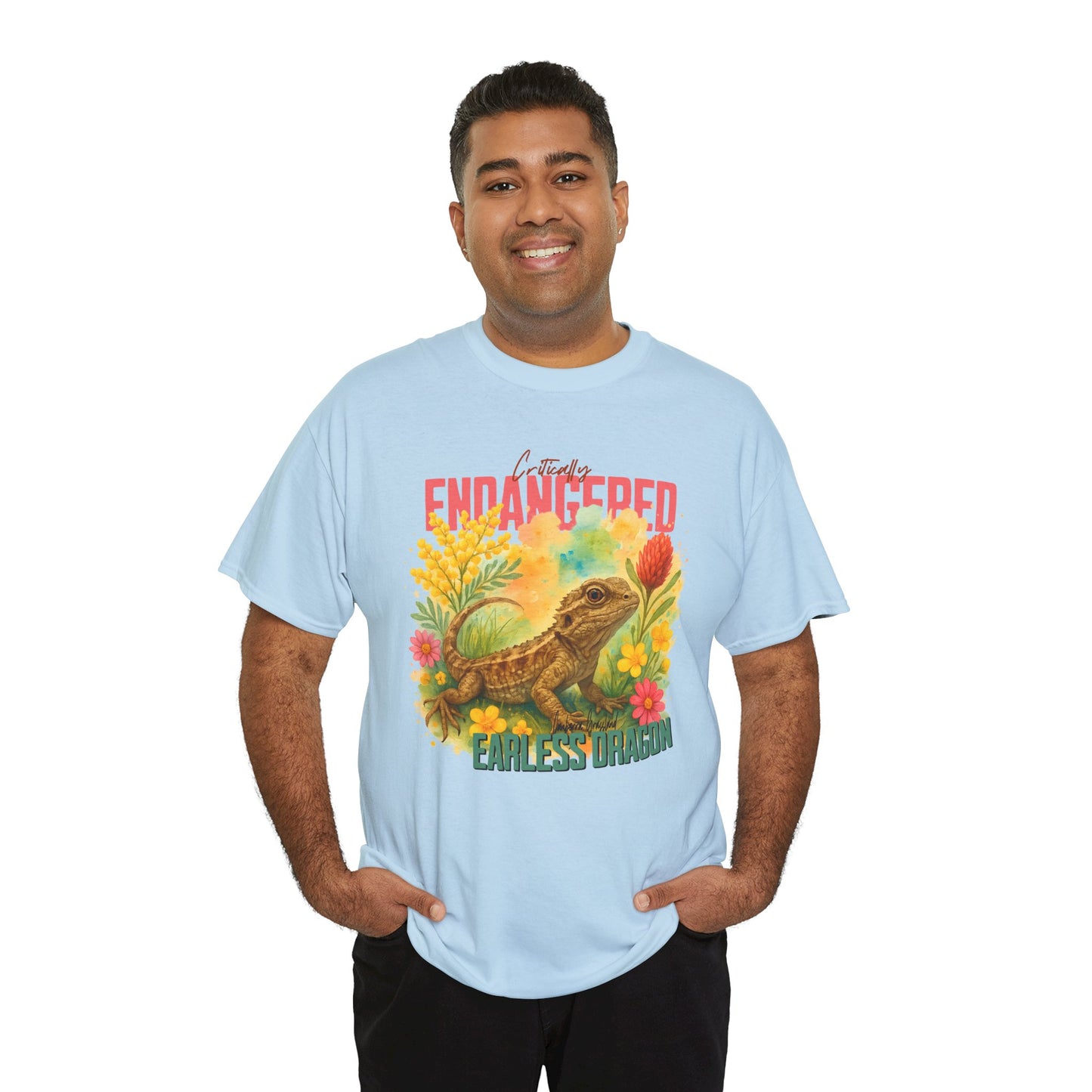 Critically Endangered Canberra Grassland Earless Dragon - Adult T-Shirt – Australian Wildlife Awareness