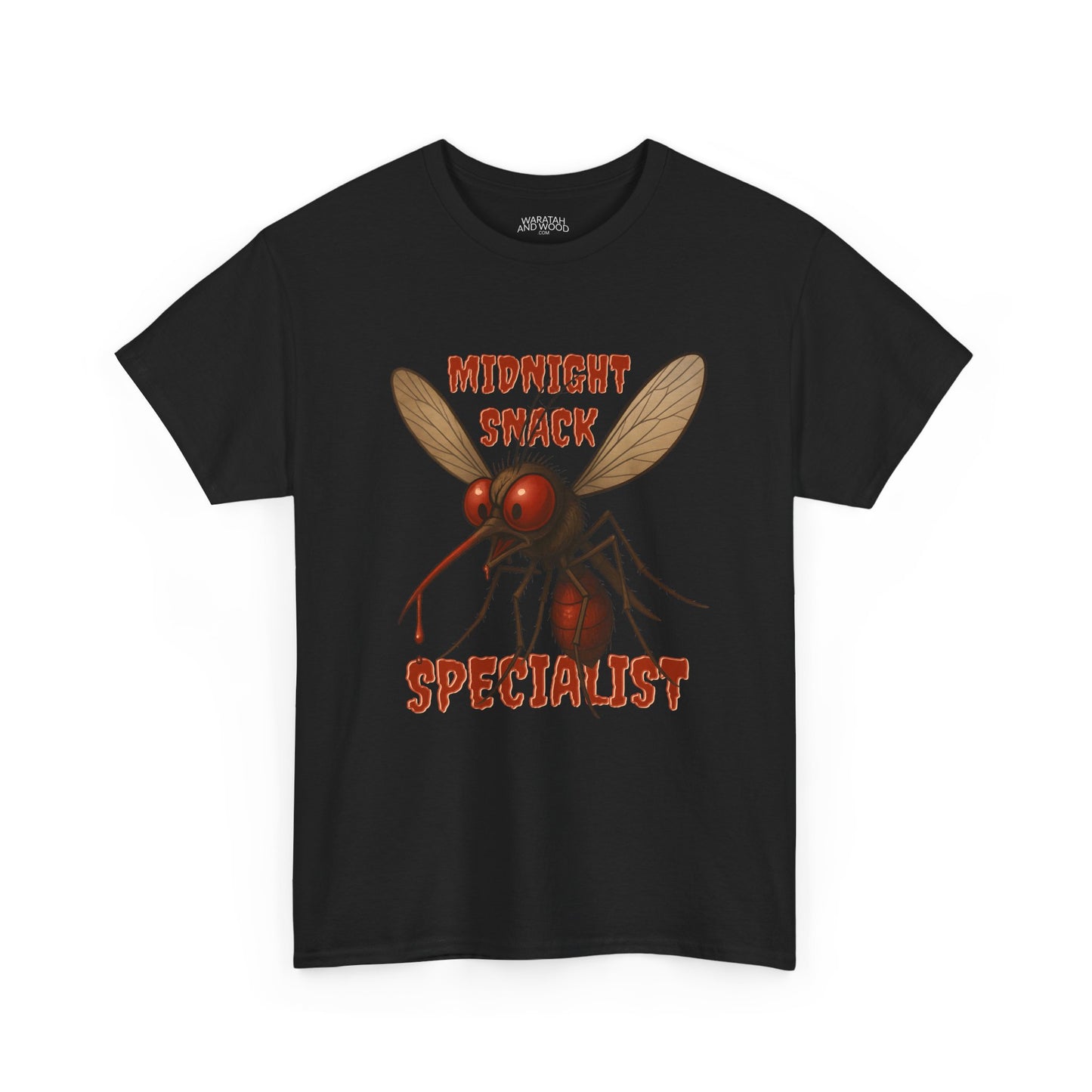 Midnight Snack Specialist – Adult T-Shirt | Funny Aussie Mozzie Vampire Design | Waratah and Wood Pride and Play Collection