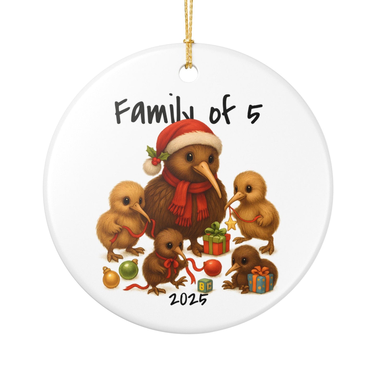 Single Parent Family of 5 New Zealand Animal Christmas Ornament – Kiwi Design – 2025 Festive Keepsake