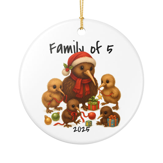 Single Parent Family of 5 New Zealand Animal Christmas Ornament – Kiwi Design – 2025 Festive Keepsake