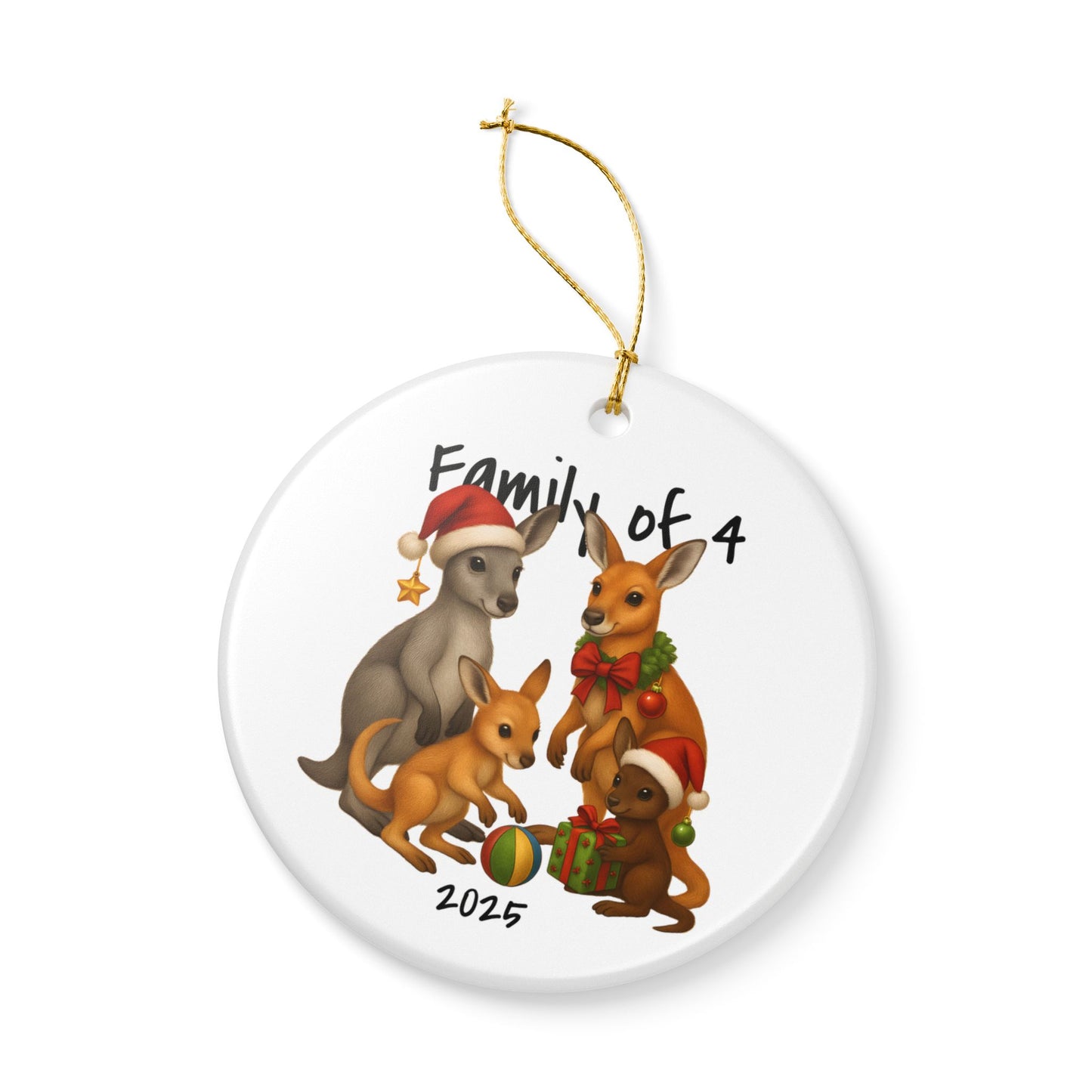 Family of 4 Australian Animal Christmas Ornament – Kangaroo Design – 2025 Festive Keepsake