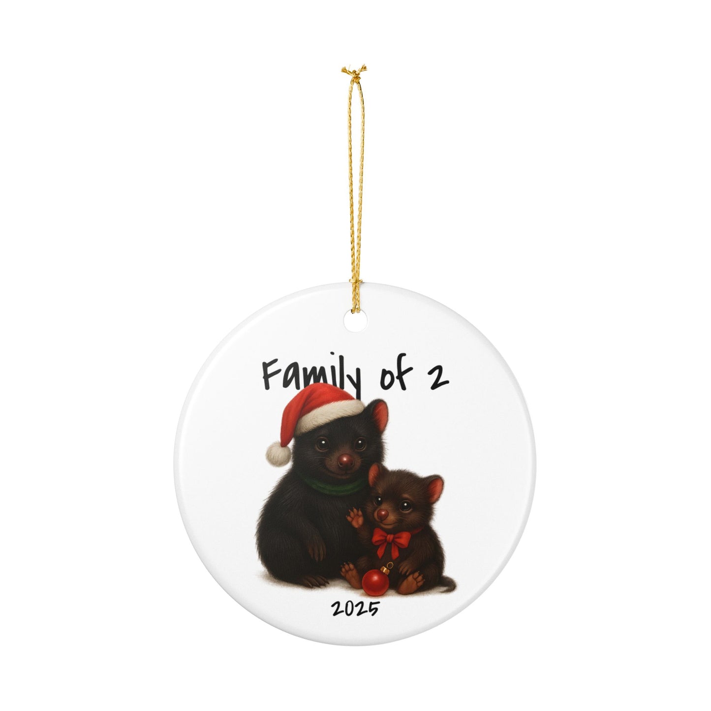 Single Parent Family of 2 Australian Animal Christmas Ornament – Tasmanian Devil Design – 2025 Festive Keepsake