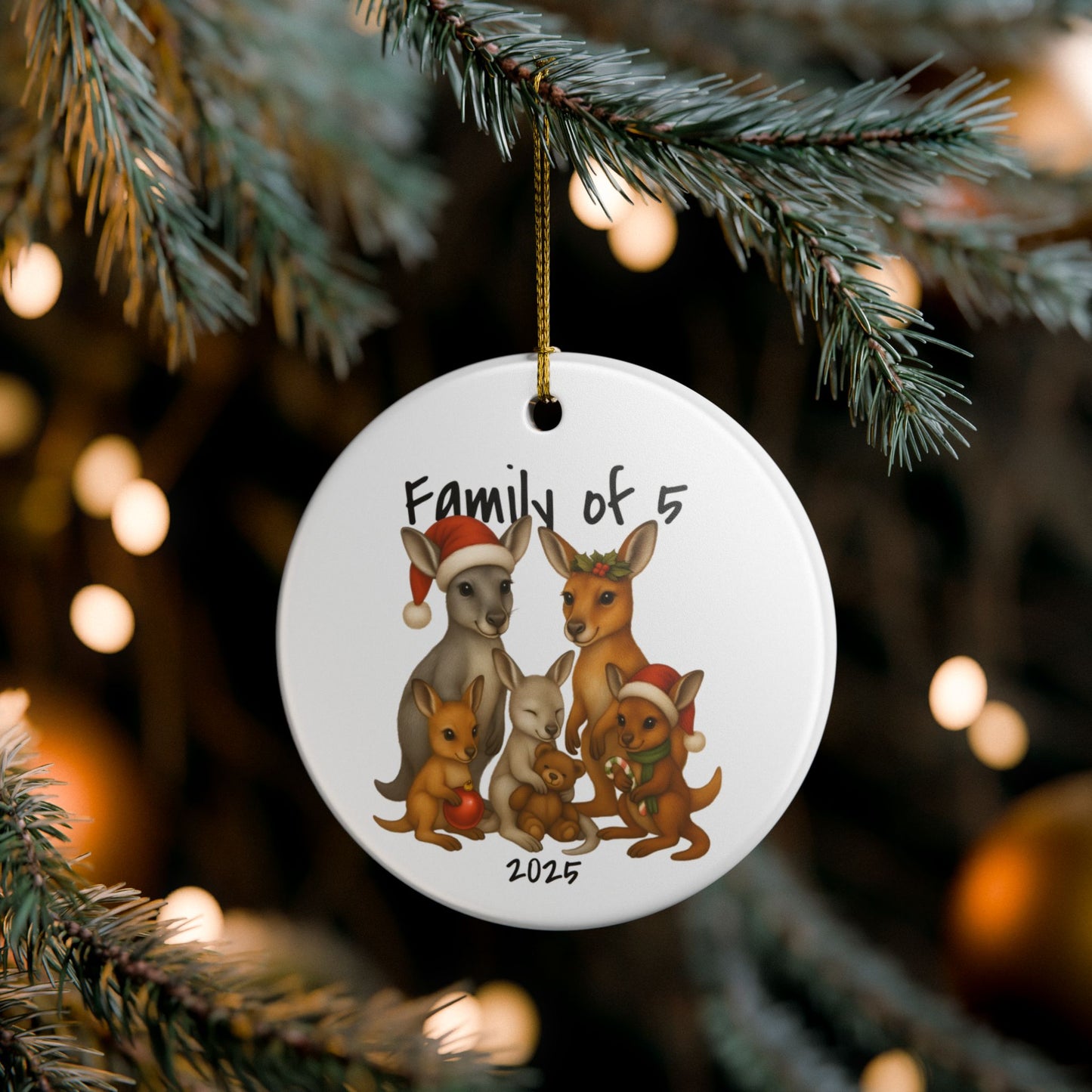 Family of 5 Australian Animal Christmas Ornament – Kangaroo Design – 2025 Festive Keepsake