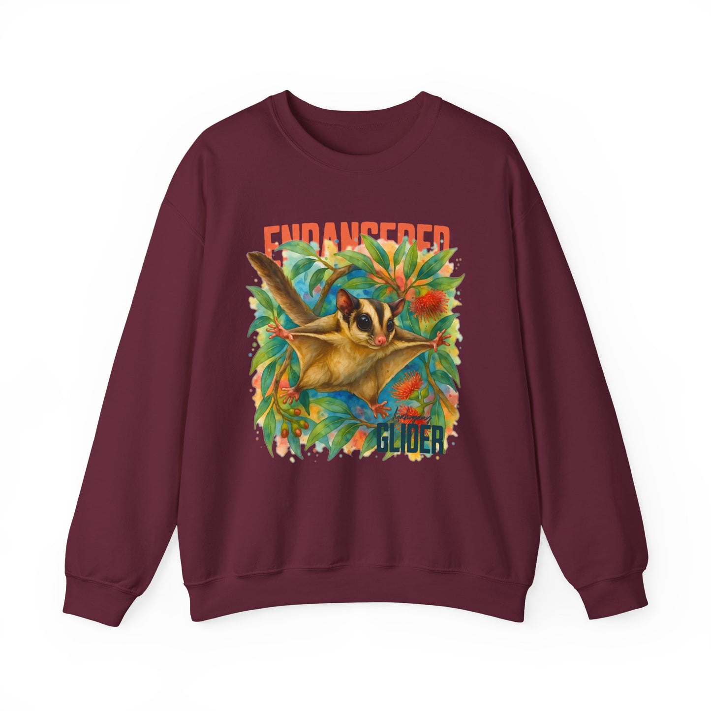 Endangered Mahogany Glider – Adult Sweatshirt | Australian Wildlife Conservation Design | Waratah and Wood Hearts and Habitats