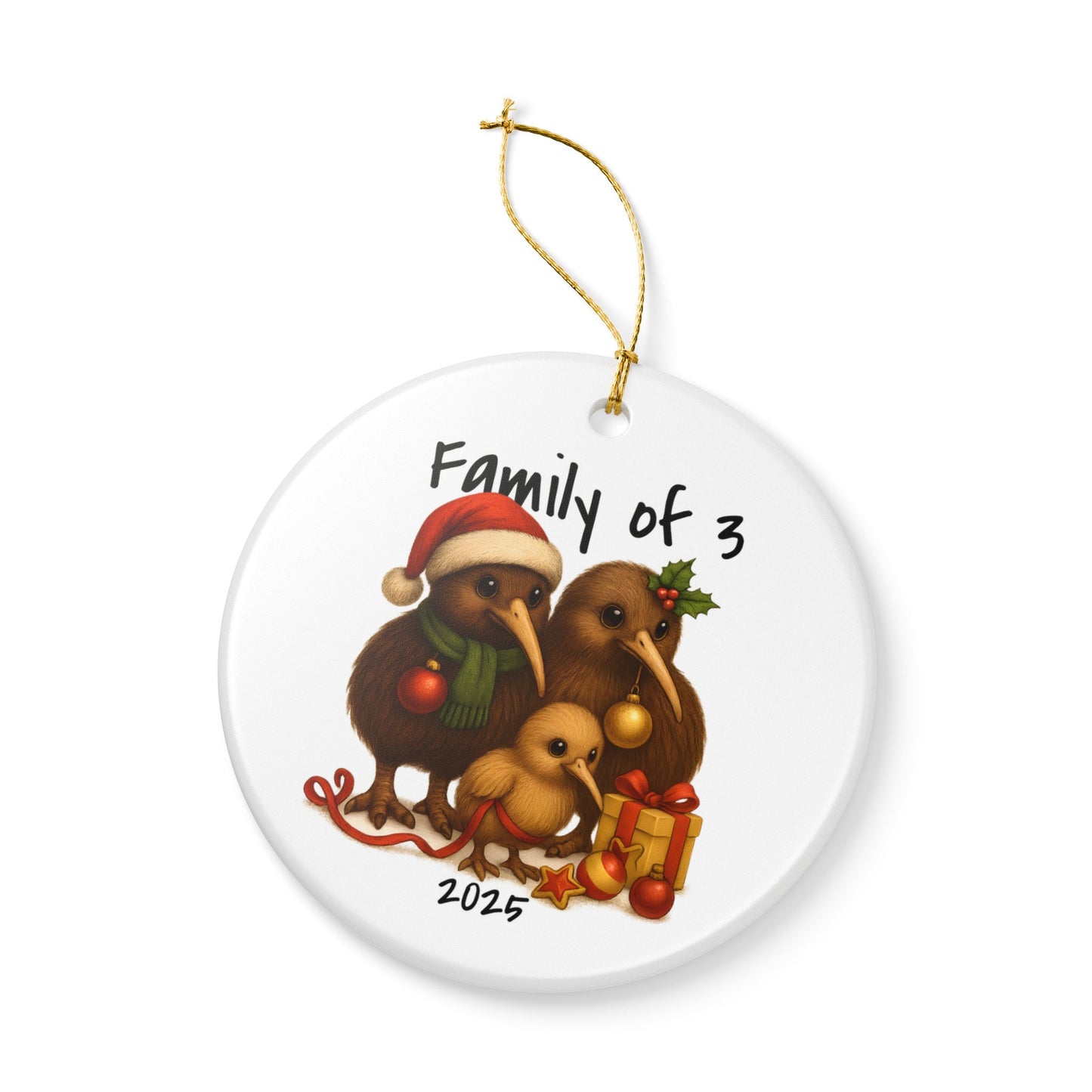Family of 3 New Zealand Animal Christmas Ornament – Kiwi Design – 2025 Festive Keepsake