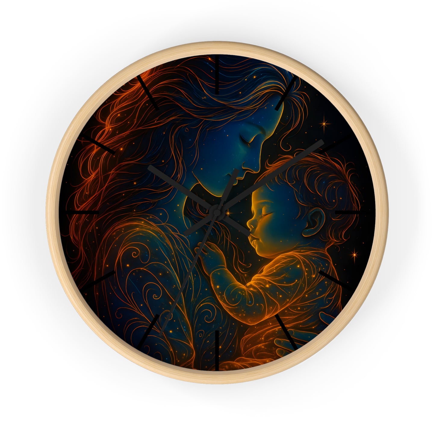 Celestial Mother and Child – Luminous Wall Clock | Cosmic Love Art | Waratah and Wood Glowing Family Decor
