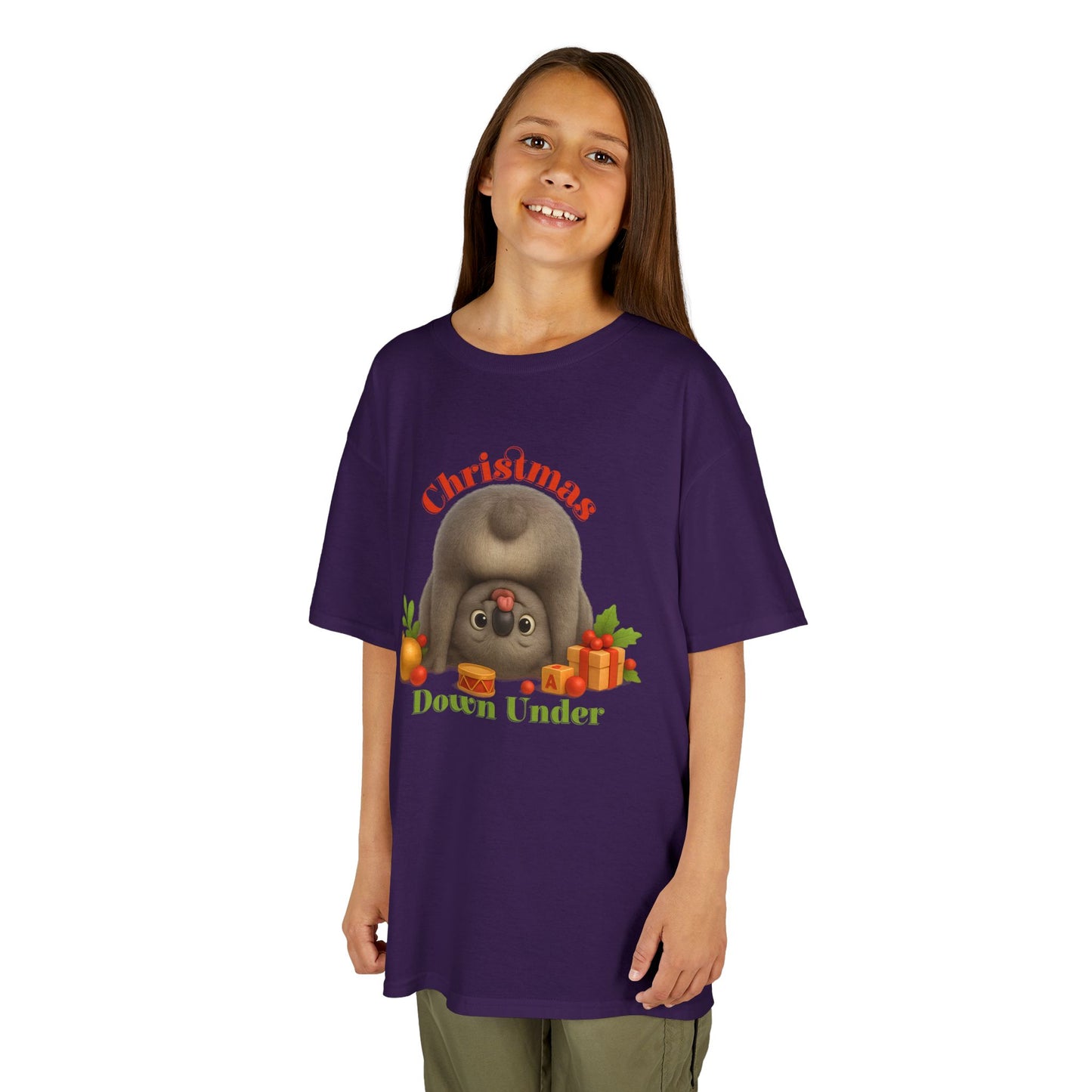 Christmas Down Under – Kids T-Shirt | Upside Down Koala Christmas Design | Gumleaf Gang Festive Friends