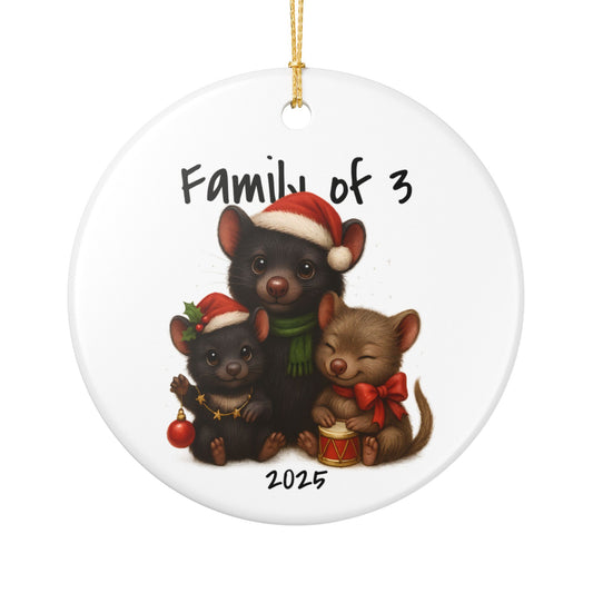Single Parent Family of 3 Australian Animal Christmas Ornament – Tasmanian Devil Design – 2025 Festive Keepsake