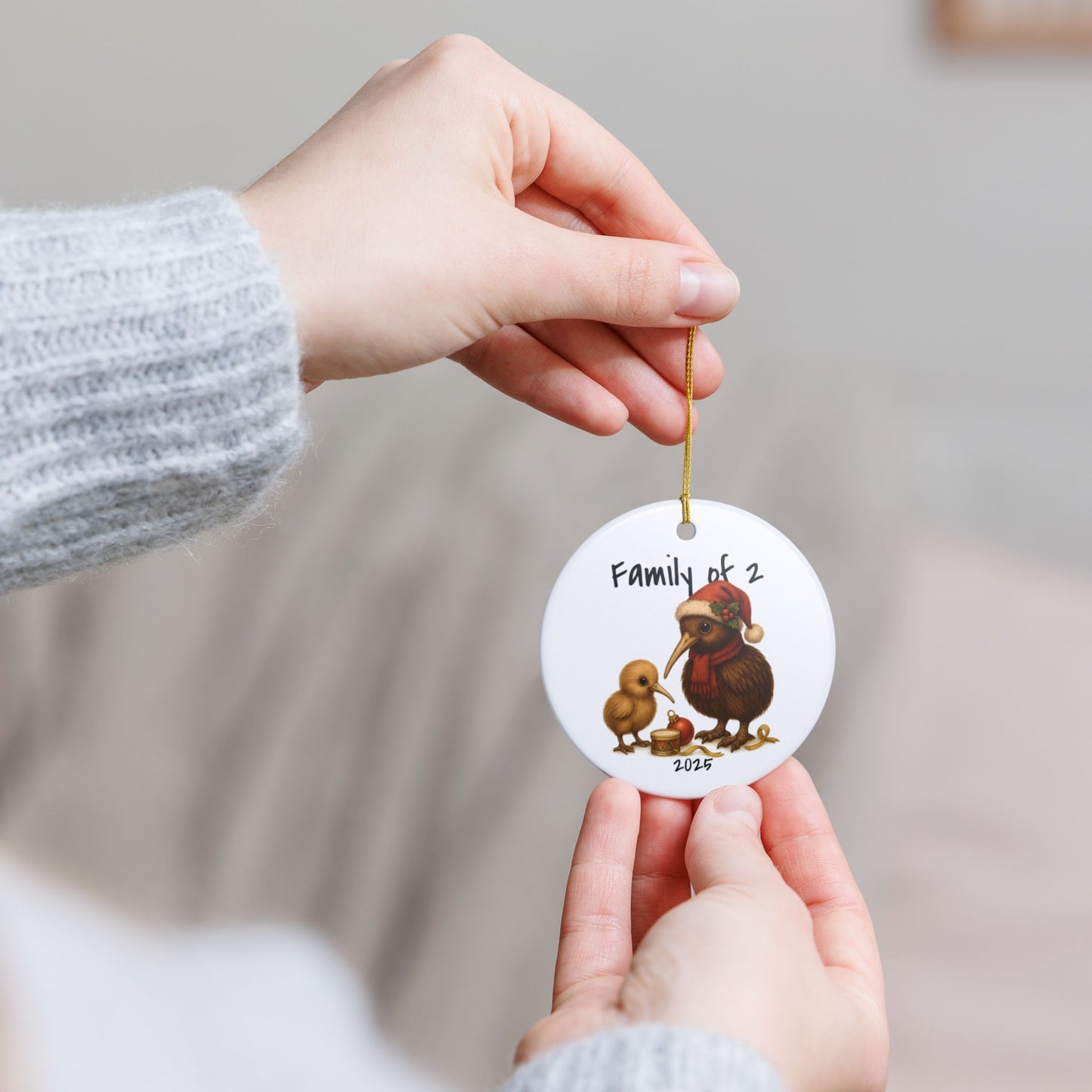 Single Parent Family of 2 New Zealand Animal Christmas Ornament – Kiwi Design – 2025 Festive Keepsake