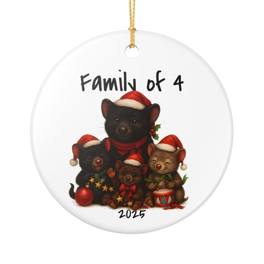 Single Parent Family of 4 Australian Animal Christmas Ornament – Tasmanian Devil Design – 2025 Festive Keepsake