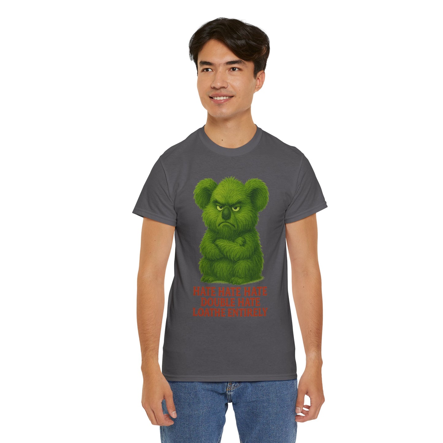 Grumpy Green Koala Christmas – Adult T-Shirt | Native Wildlife Design | Gumleaf Gang Festive Friends