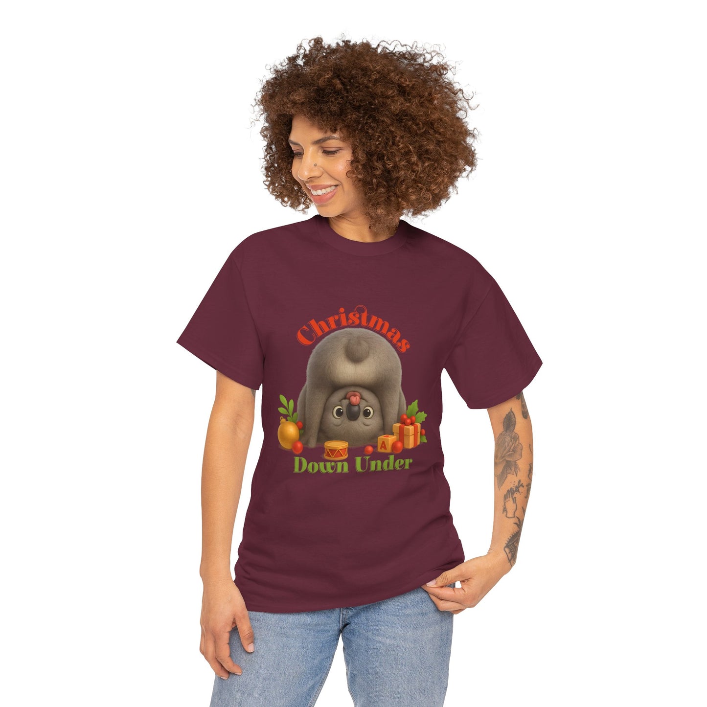 Christmas Down Under – Adult T-Shirt | Upside Down Koala Christmas Design | Gumleaf Gang Festive Friends