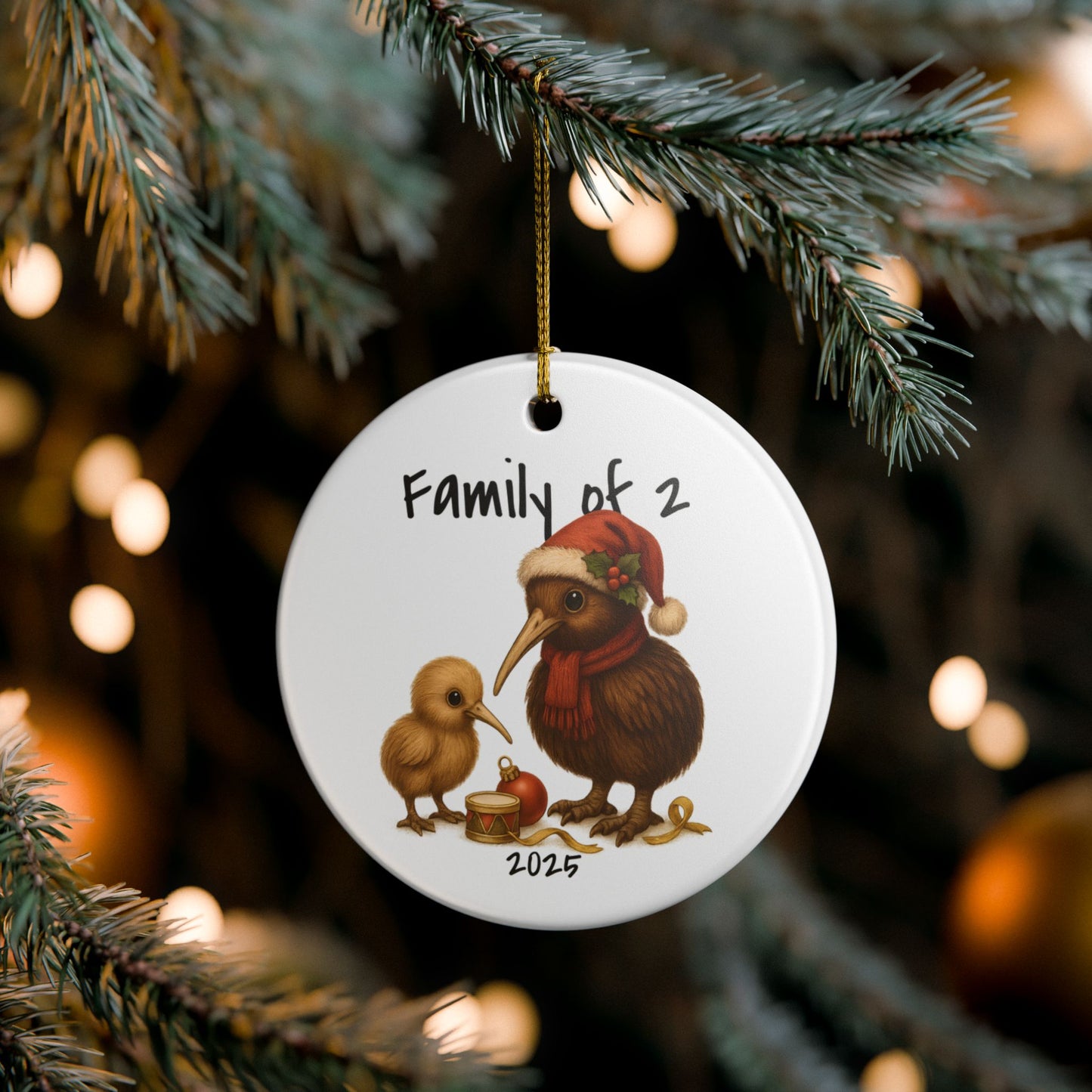 Single Parent Family of 2 New Zealand Animal Christmas Ornament – Kiwi Design – 2025 Festive Keepsake