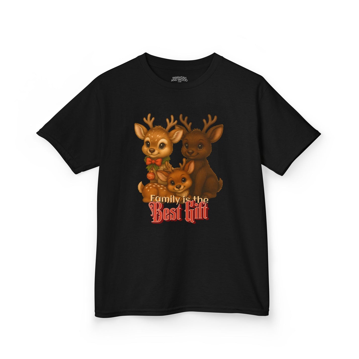 Family is the Best Gift – Kids T-Shirt | Kangaroo Christmas Design | Gumleaf Gang Festive Friends