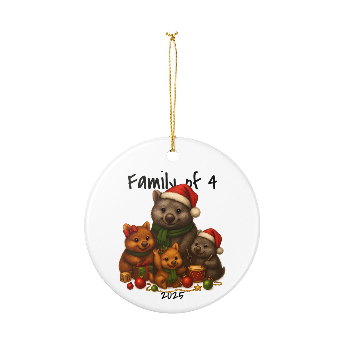 Single Parent Family of 4 Australian Animal Christmas Ornament – Wombat Design – 2025 Festive Keepsake