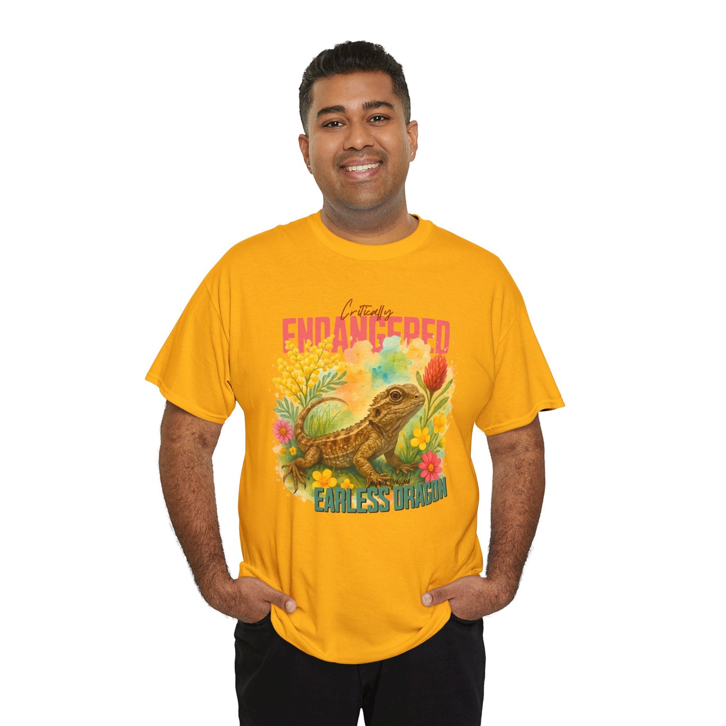 Critically Endangered Canberra Grassland Earless Dragon - Adult T-Shirt – Australian Wildlife Awareness