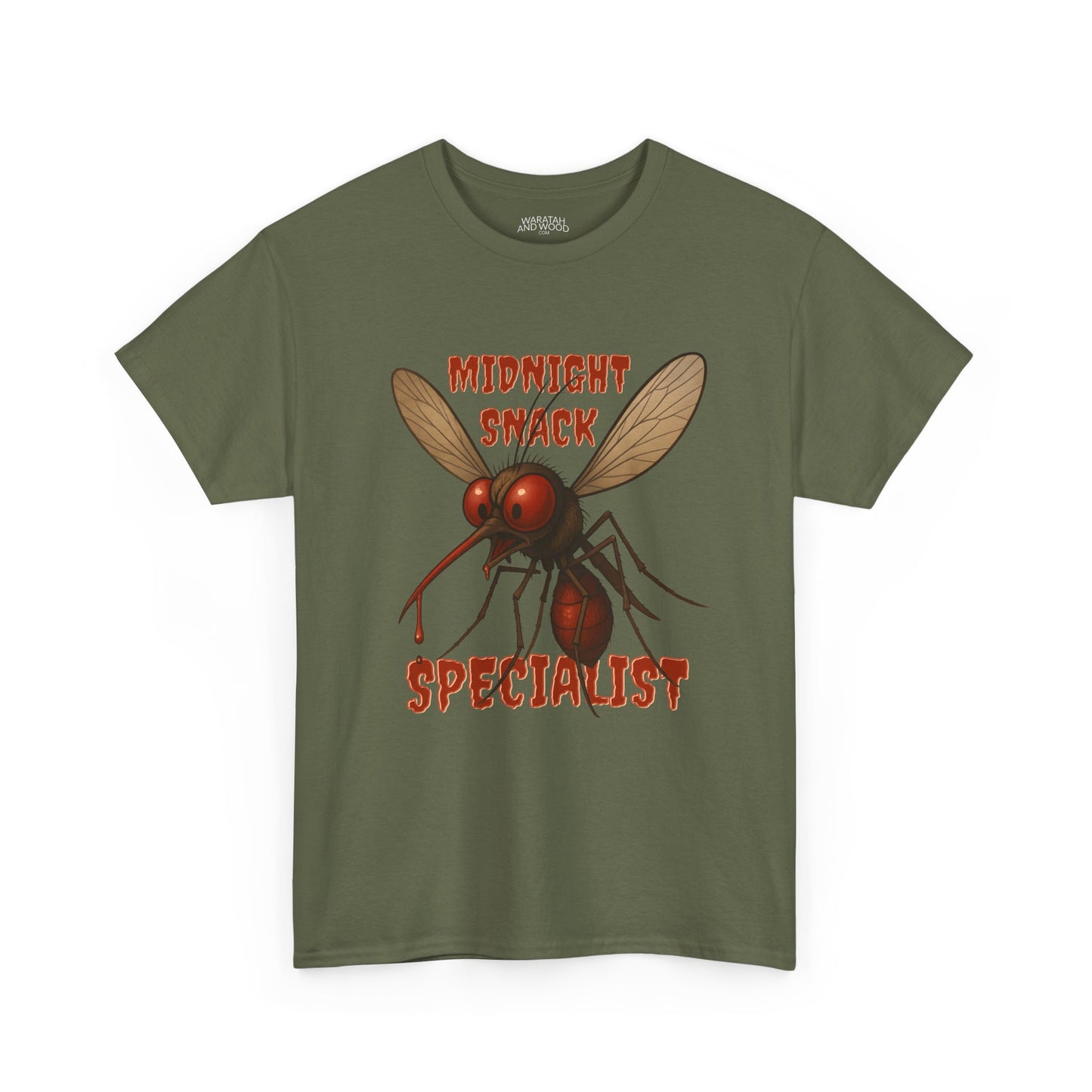 Midnight Snack Specialist – Adult T-Shirt | Funny Aussie Mozzie Vampire Design | Waratah and Wood Pride and Play Collection
