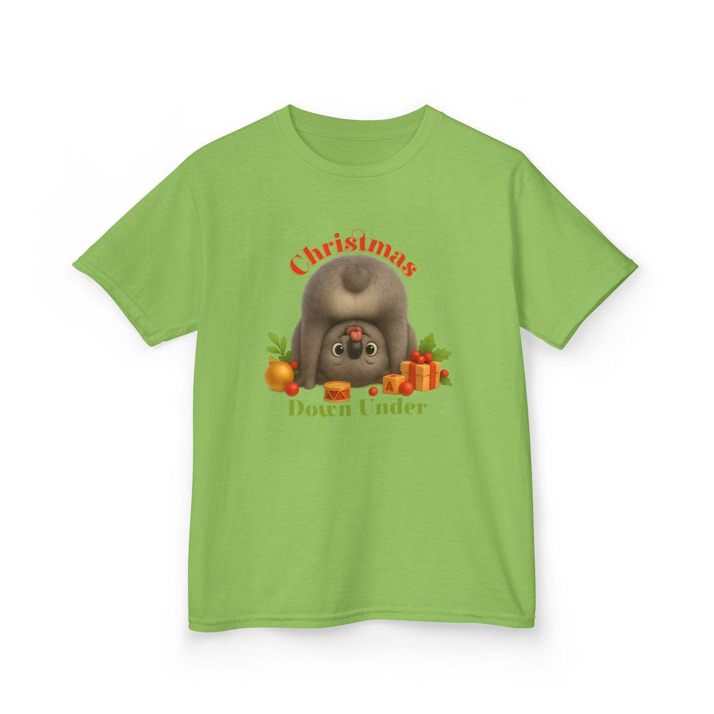 Christmas Down Under – Kids T-Shirt | Upside Down Koala Christmas Design | Gumleaf Gang Festive Friends