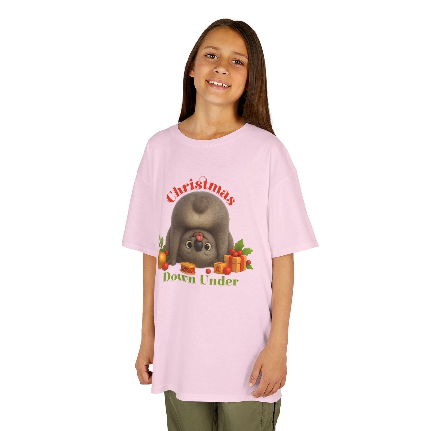 Christmas Down Under – Kids T-Shirt | Upside Down Koala Christmas Design | Gumleaf Gang Festive Friends