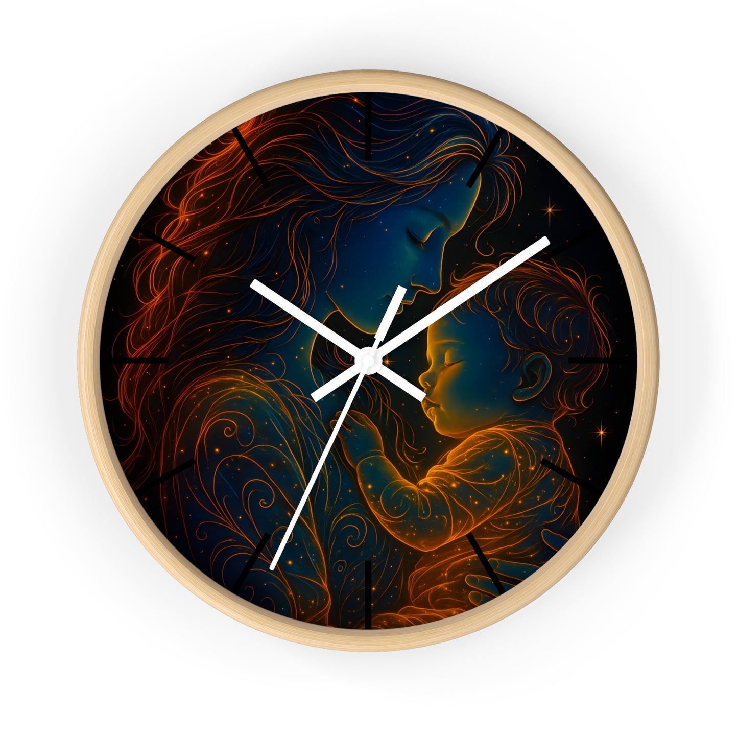Celestial Mother and Child – Luminous Wall Clock | Cosmic Love Art | Waratah and Wood Glowing Family Decor