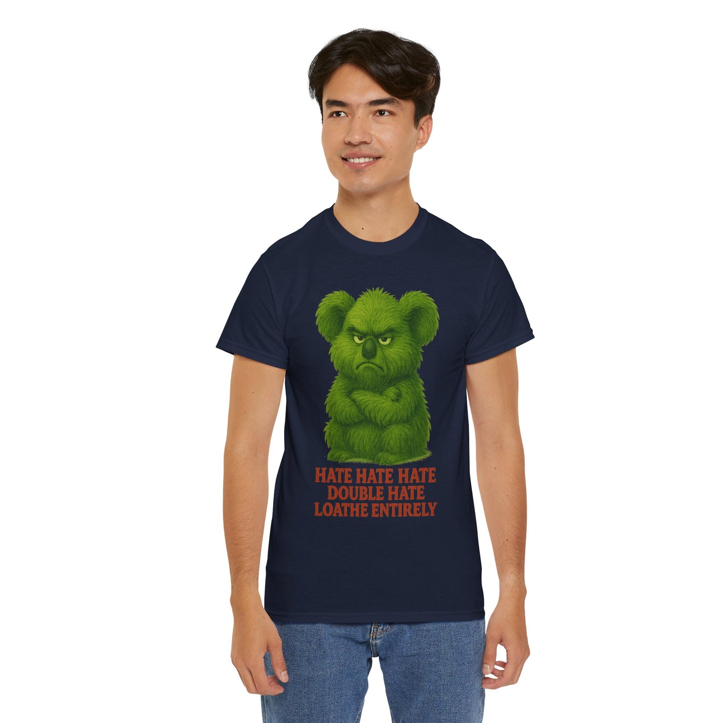 Grumpy Green Koala Christmas – Adult T-Shirt | Native Wildlife Design | Gumleaf Gang Festive Friends