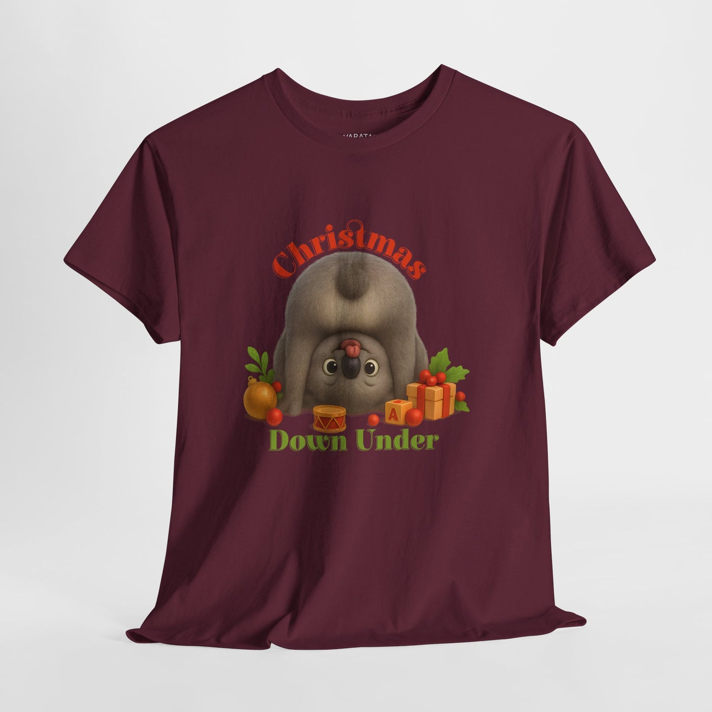 Christmas Down Under – Adult T-Shirt | Upside Down Koala Christmas Design | Gumleaf Gang Festive Friends