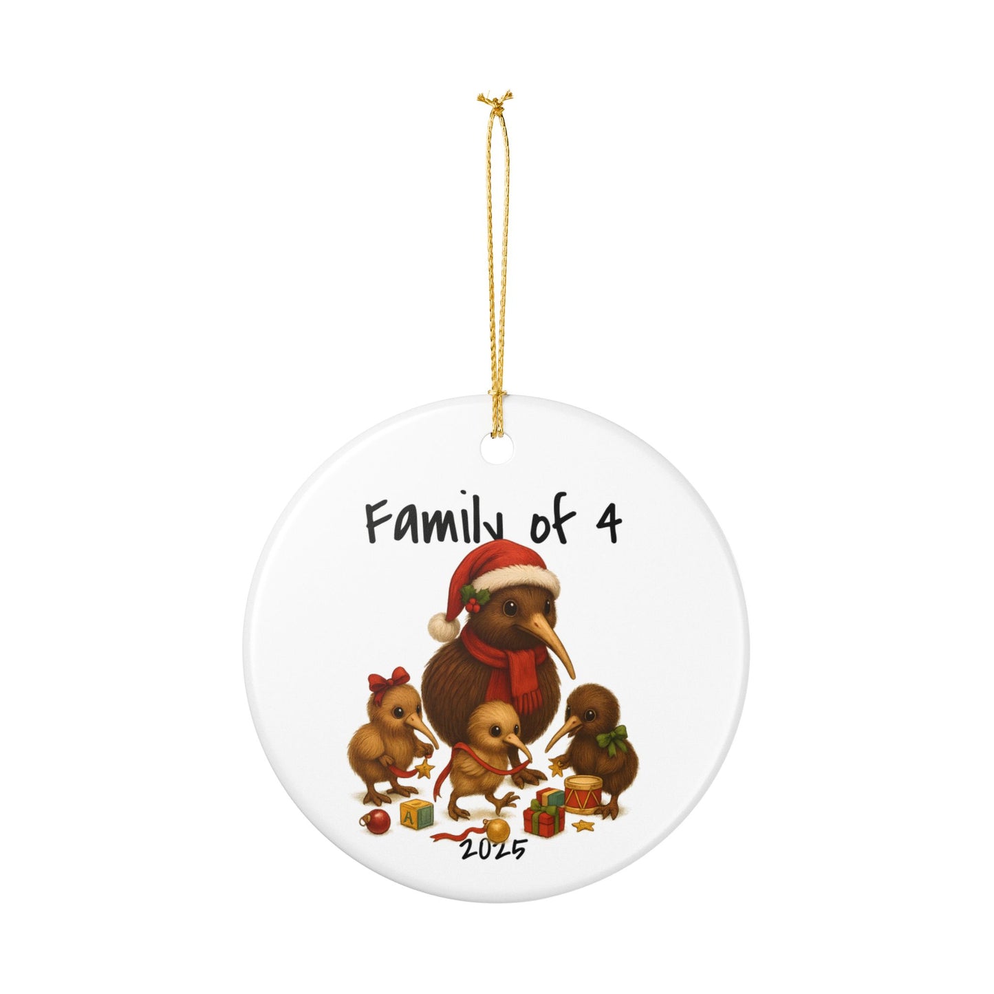 Single Parent Family of 4 New Zealand Animal Christmas Ornament – Kiwi Design – 2025 Festive Keepsake