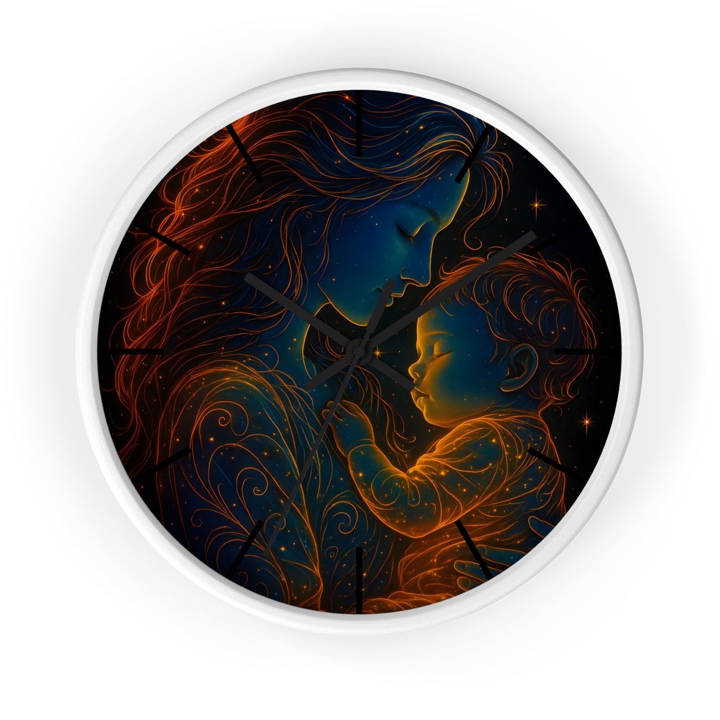 Celestial Mother and Child – Luminous Wall Clock | Cosmic Love Art | Waratah and Wood Glowing Family Decor