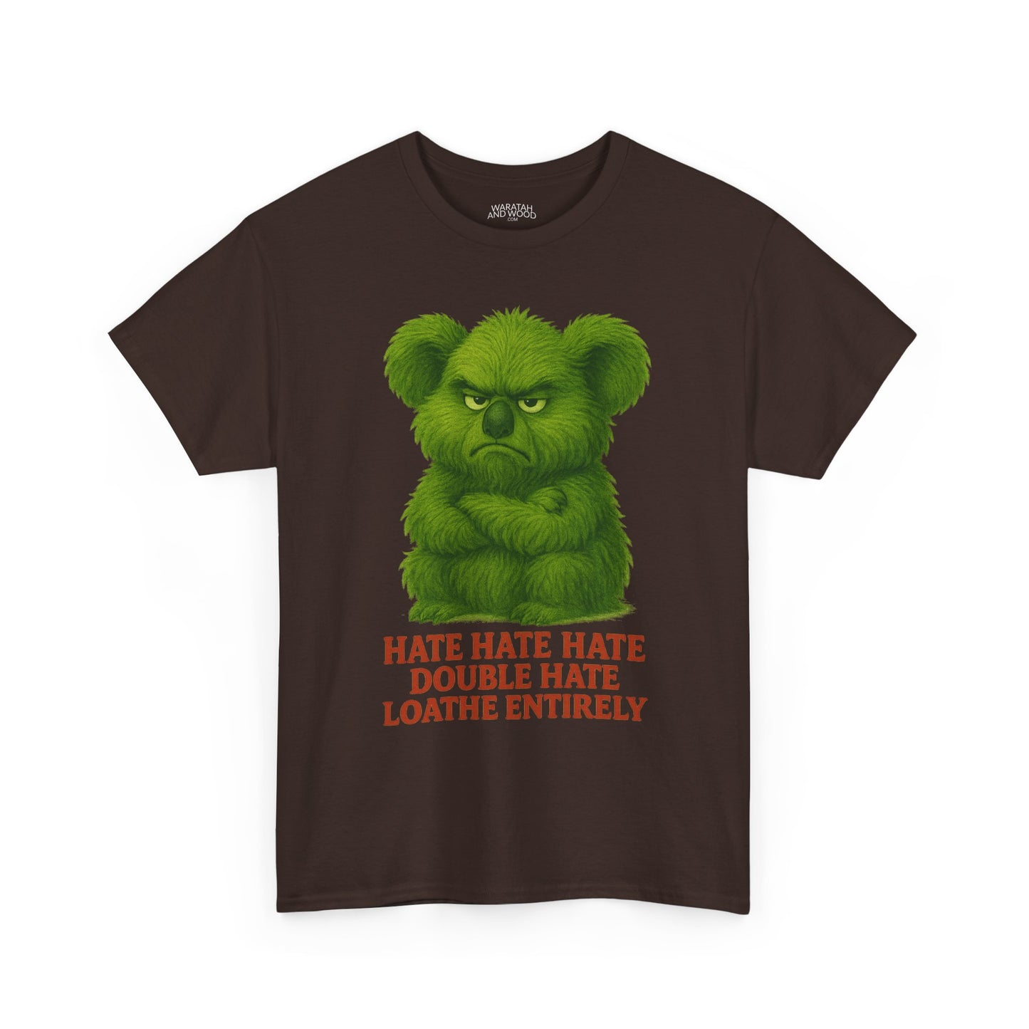 Grumpy Green Koala Christmas – Adult T-Shirt | Native Wildlife Design | Gumleaf Gang Festive Friends