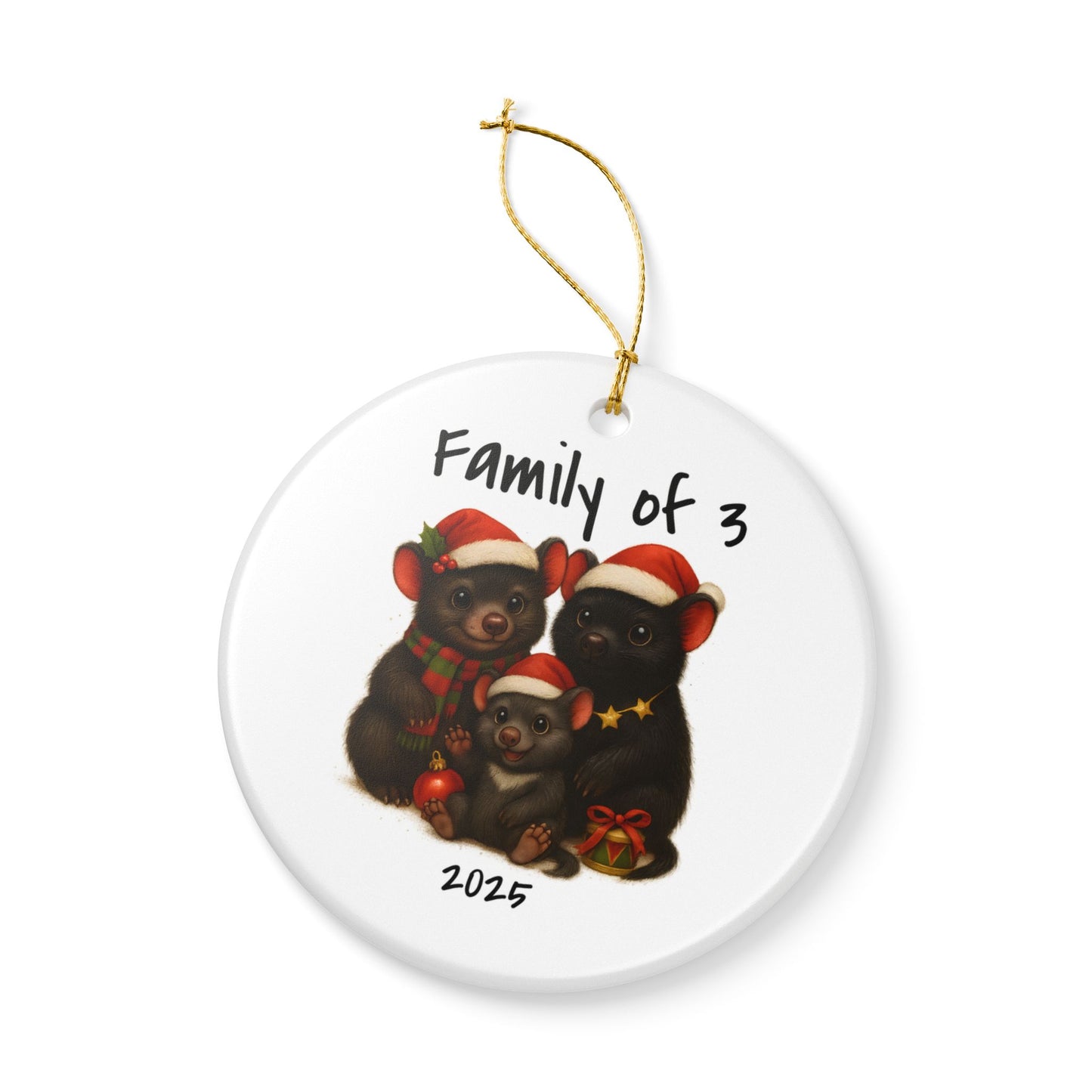 Family of 3 Australian Animal Christmas Ornament – Tasmanian Devil Design – 2025 Festive Keepsake