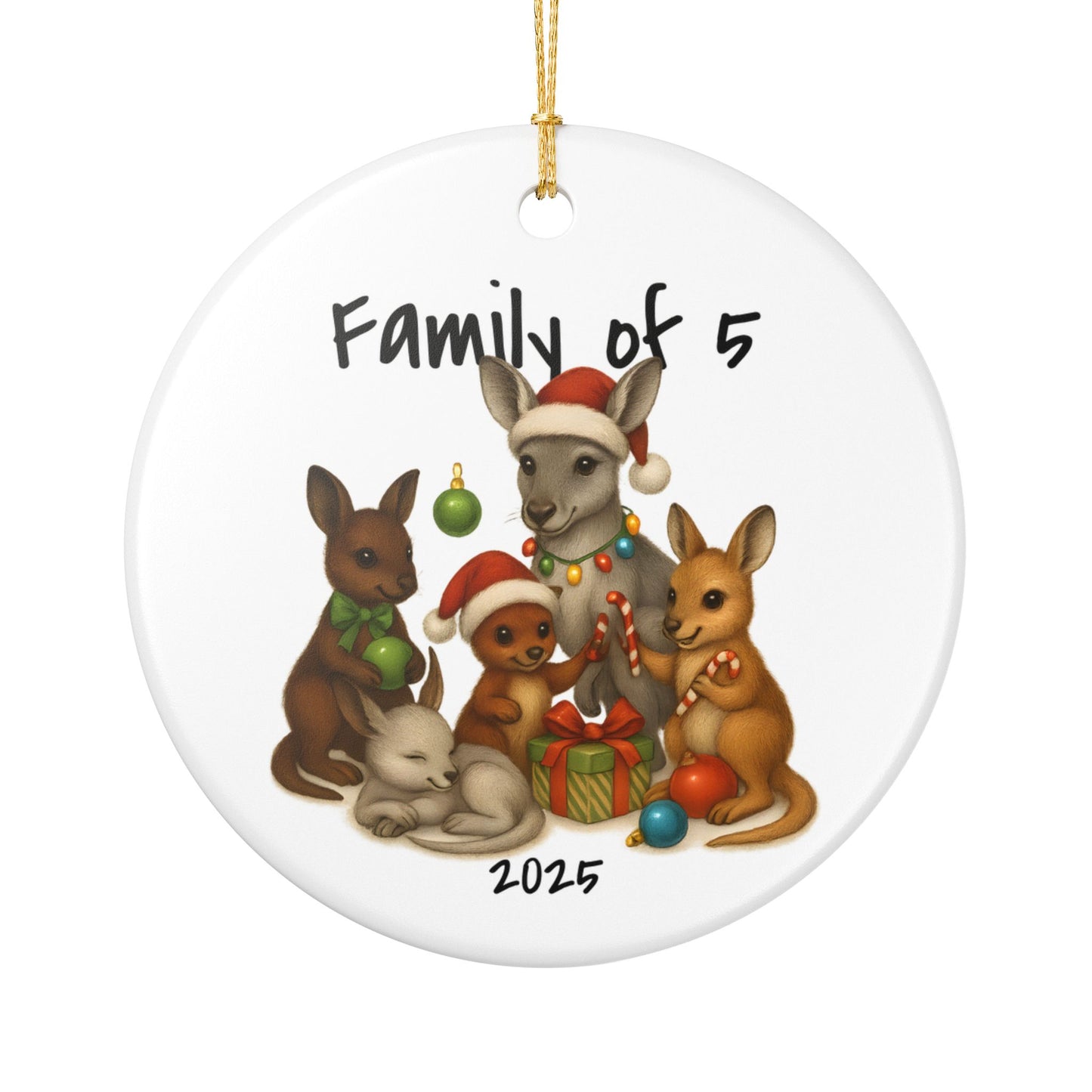 Single Parent Family of 5 Australian Animal Christmas Ornament – Kangaroo Design – 2025 Festive Keepsake