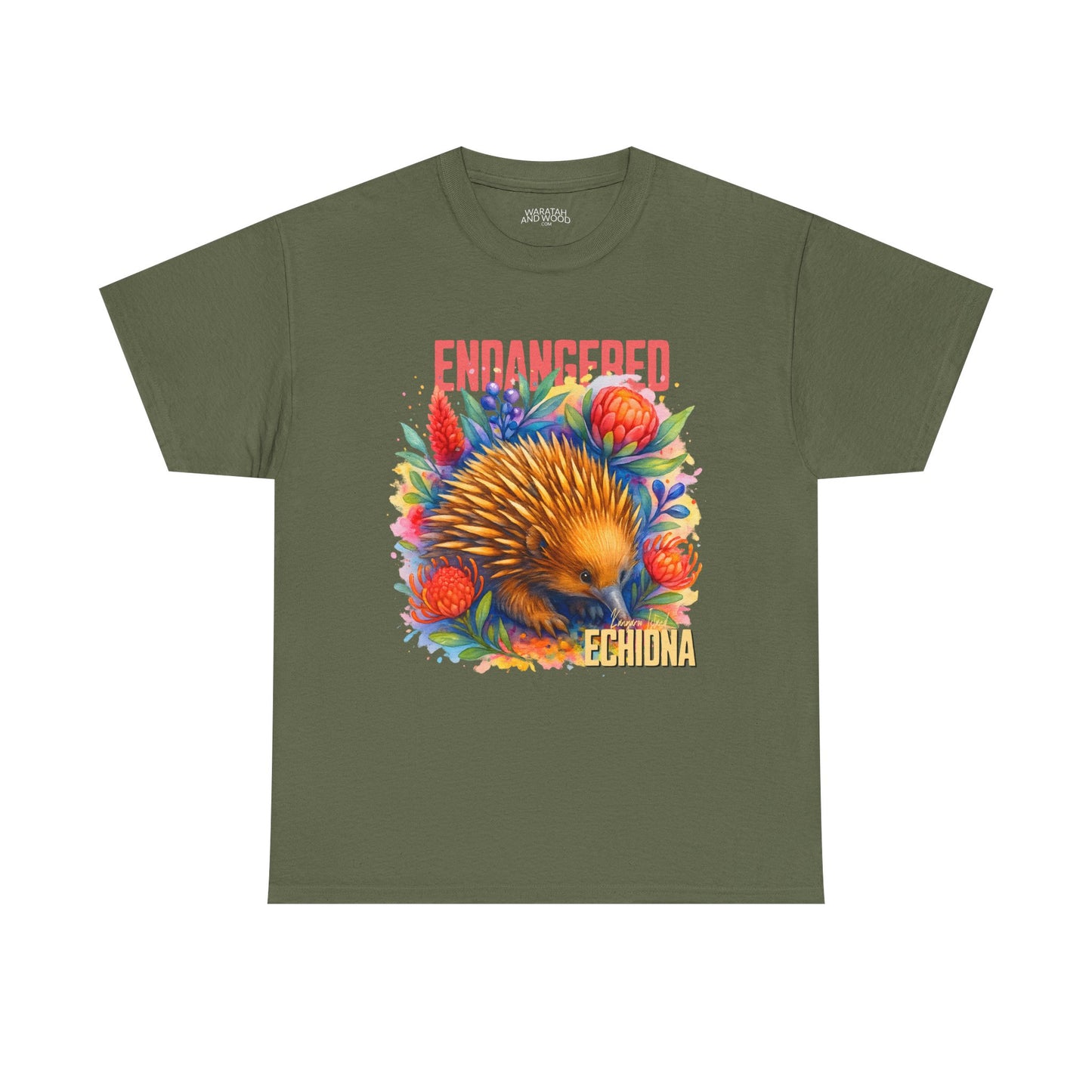 Endangered Kangaroo Island Echidna – Adult T-Shirt | Australian Wildlife Conservation Design | Waratah and Wood Hearts and Habitats