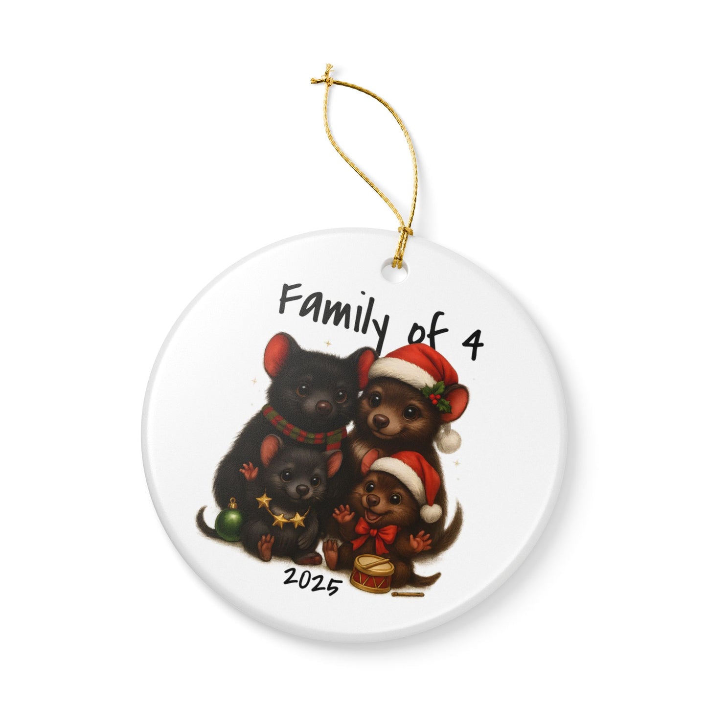Family of 4 Australian Animal Christmas Ornament – Tasmanian Devil Design – 2025 Festive Keepsake