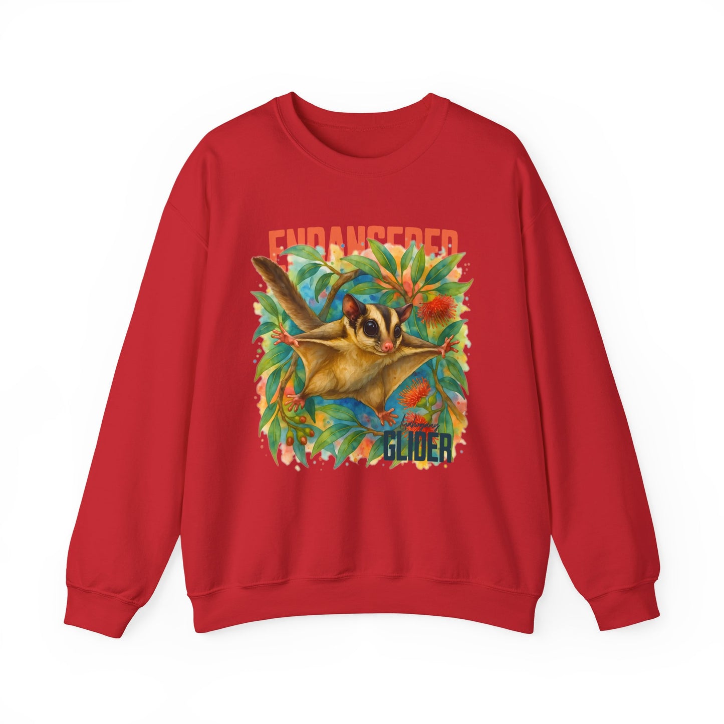 Endangered Mahogany Glider – Adult Sweatshirt | Australian Wildlife Conservation Design | Waratah and Wood Hearts and Habitats