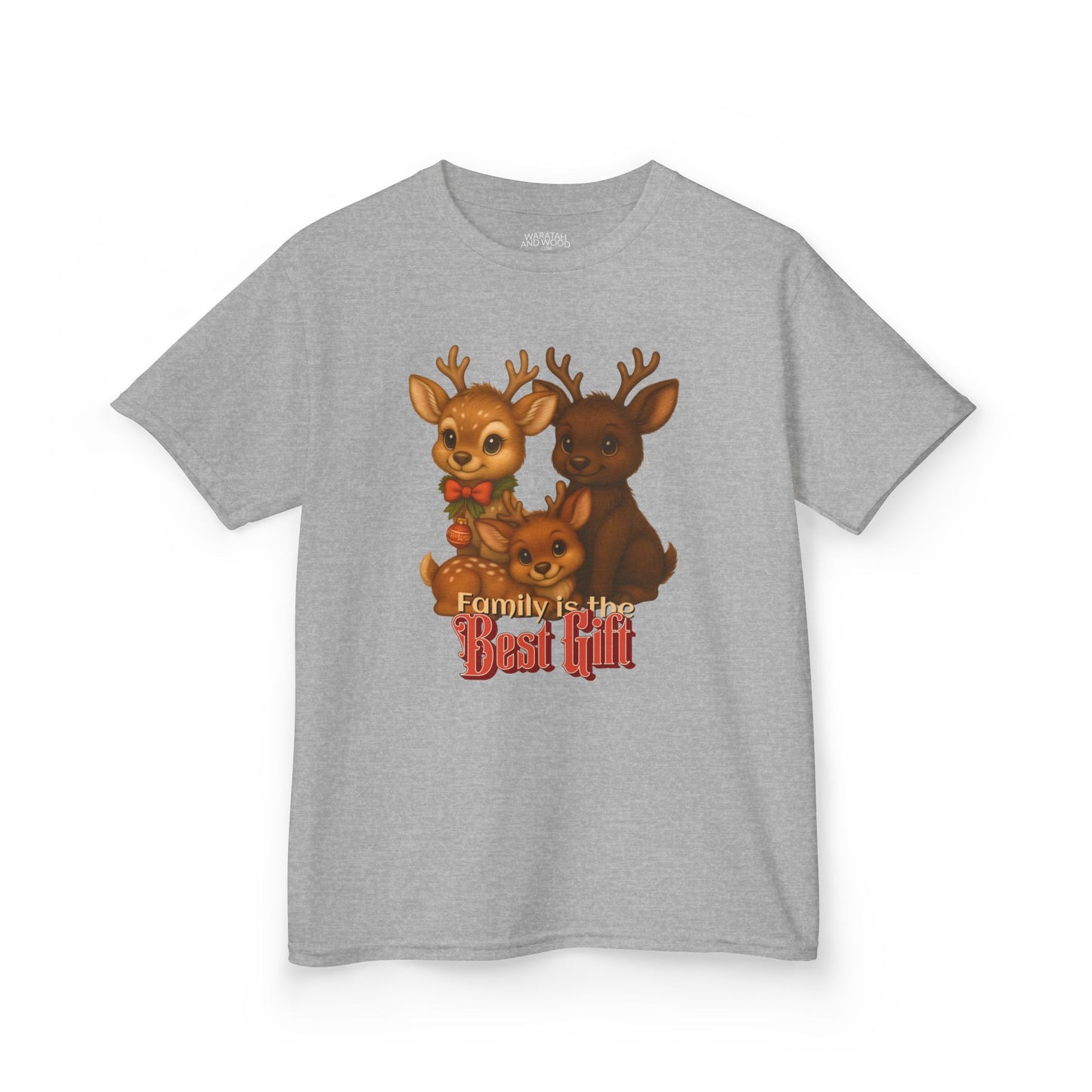 Family is the Best Gift – Kids T-Shirt | Kangaroo Christmas Design | Gumleaf Gang Festive Friends