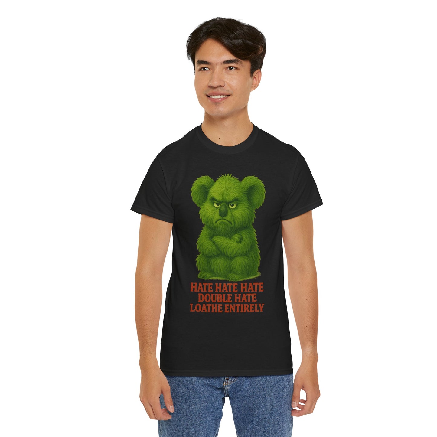 Grumpy Green Koala Christmas – Adult T-Shirt | Native Wildlife Design | Gumleaf Gang Festive Friends