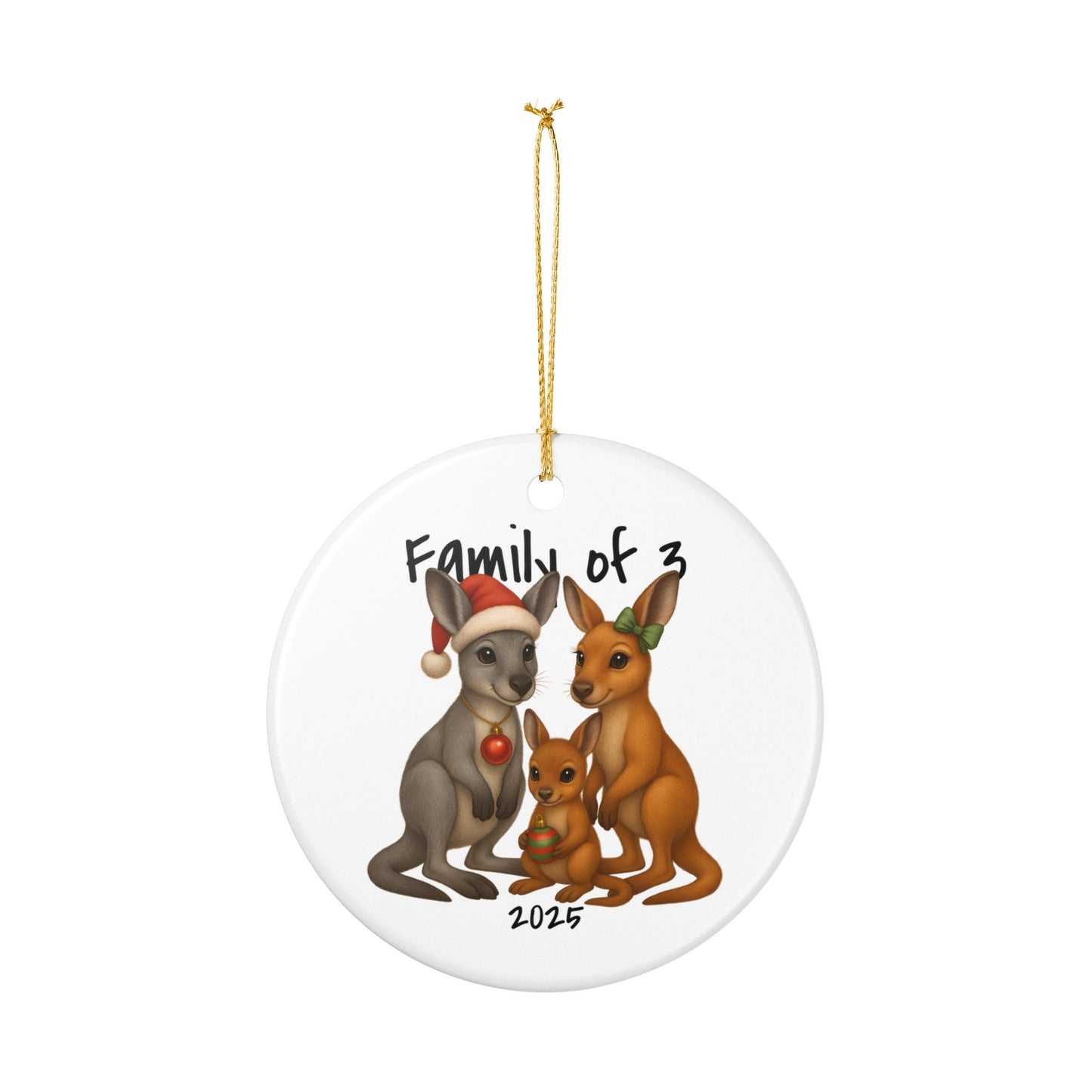 Family of 3 Australian Animal Christmas Ornament – Kangaroo Design – 2025 Festive Keepsake