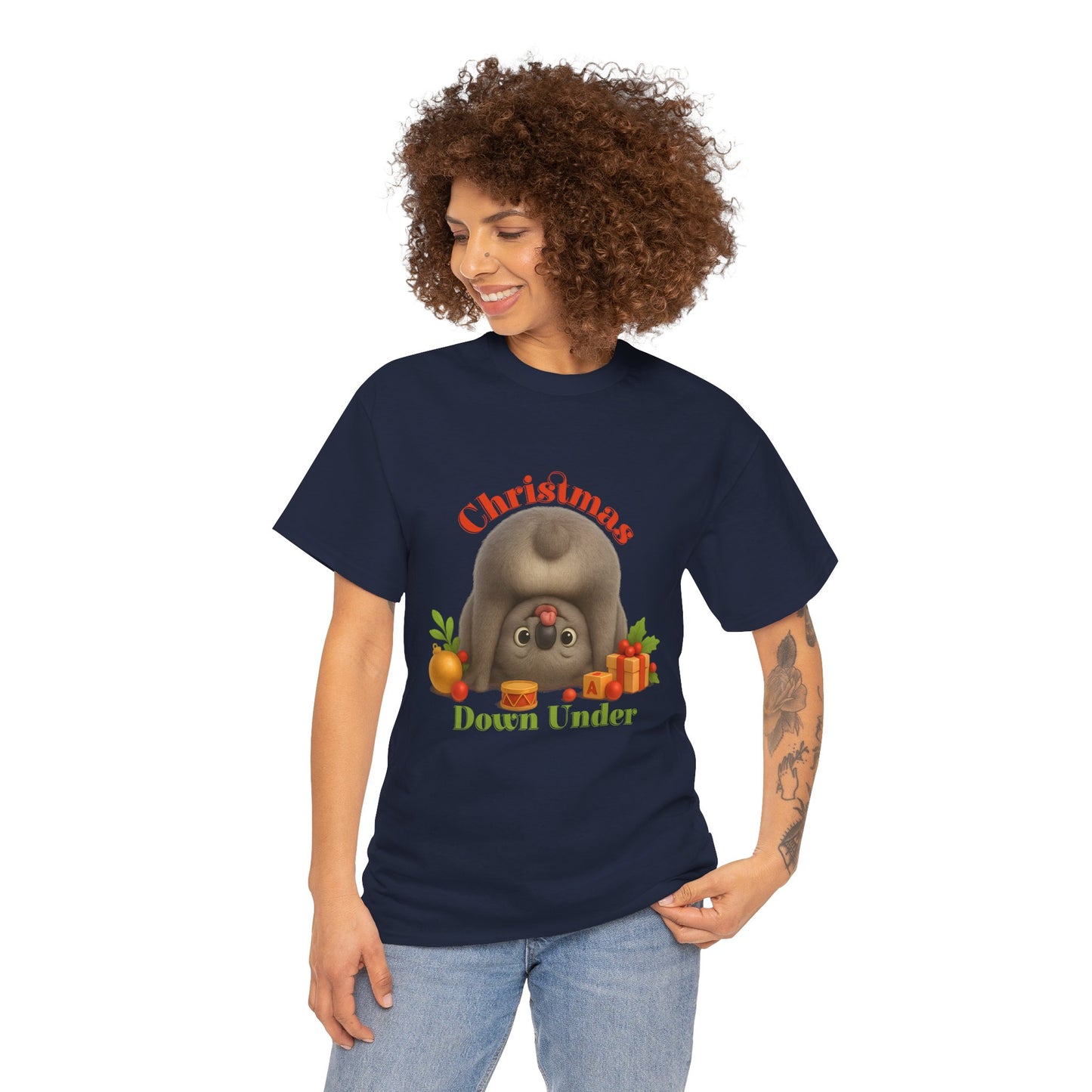 Christmas Down Under – Adult T-Shirt | Upside Down Koala Christmas Design | Gumleaf Gang Festive Friends