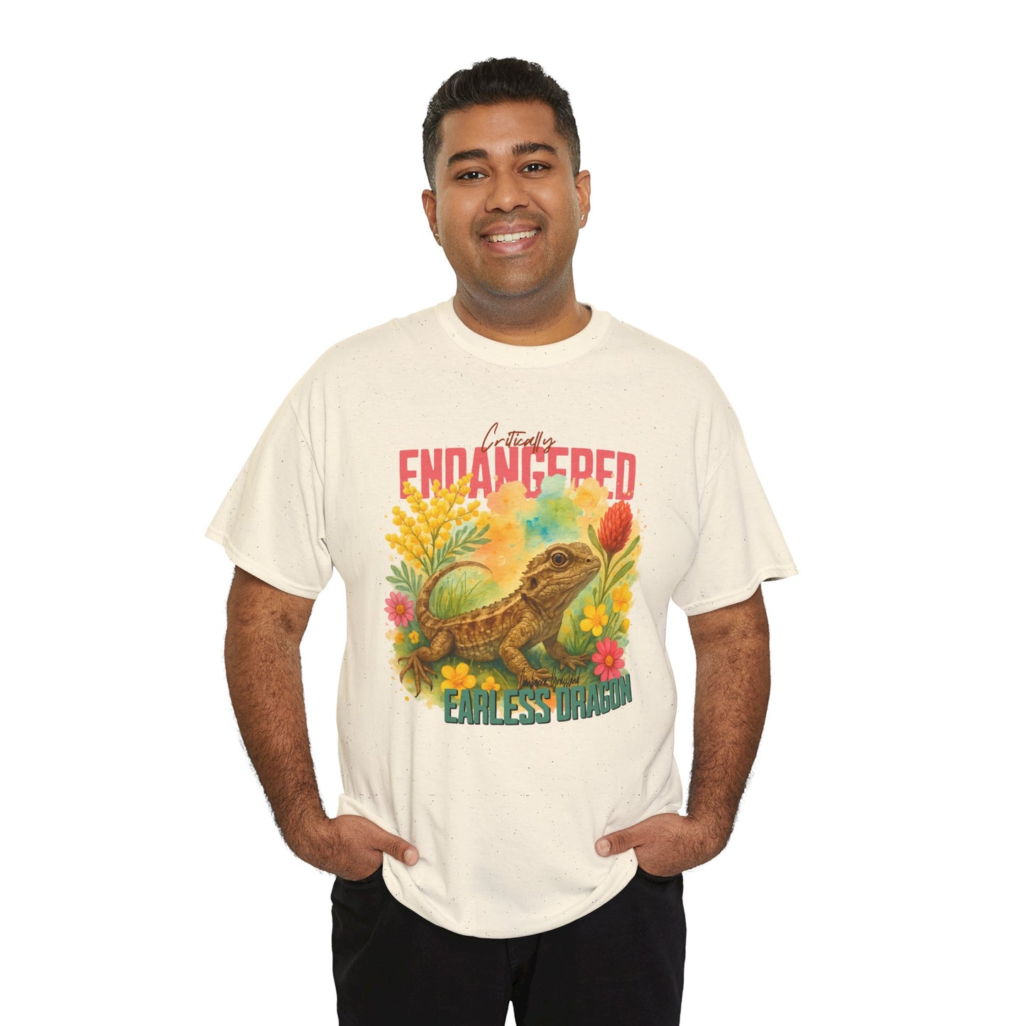 Critically Endangered Canberra Grassland Earless Dragon - Adult T-Shirt – Australian Wildlife Awareness