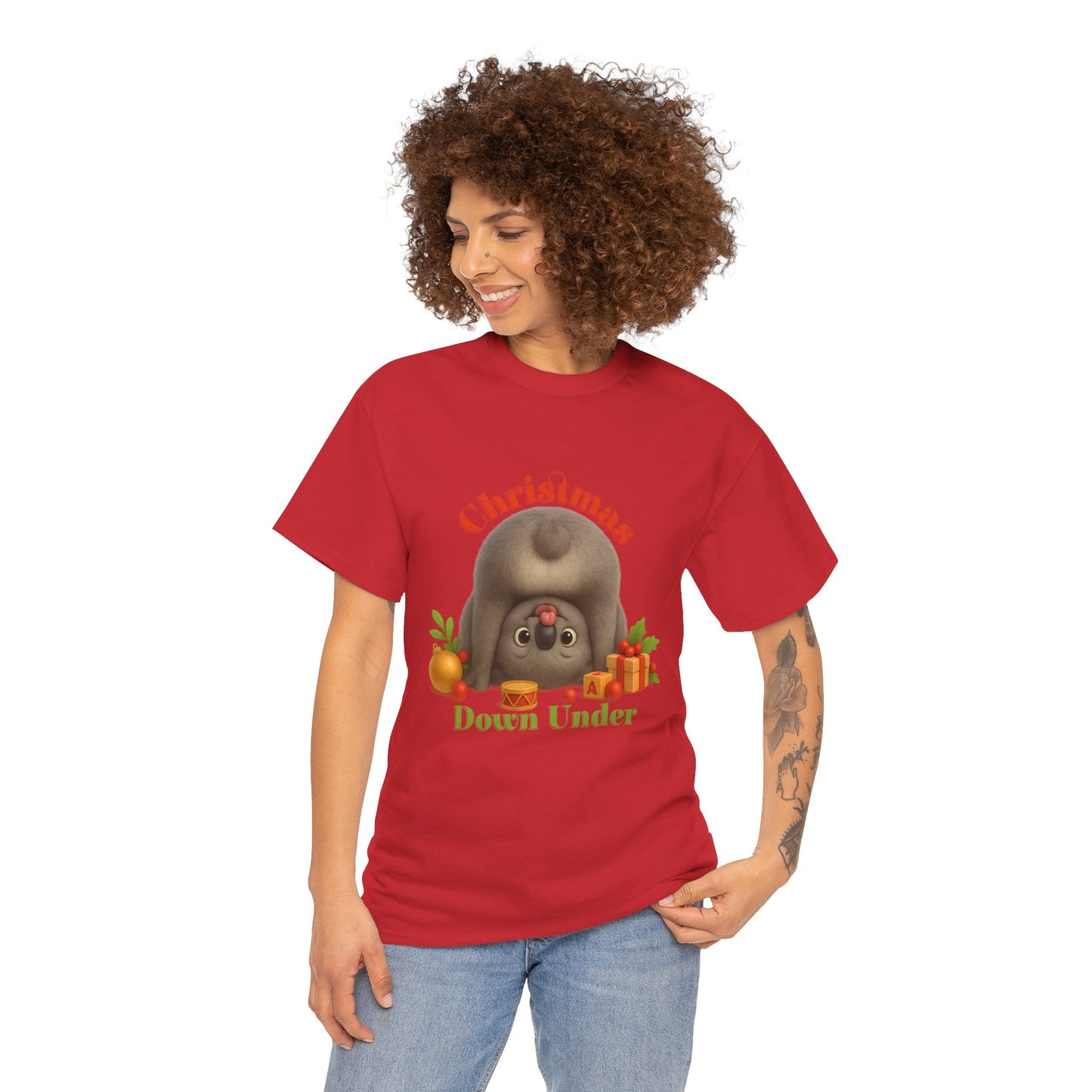 Christmas Down Under – Adult T-Shirt | Upside Down Koala Christmas Design | Gumleaf Gang Festive Friends