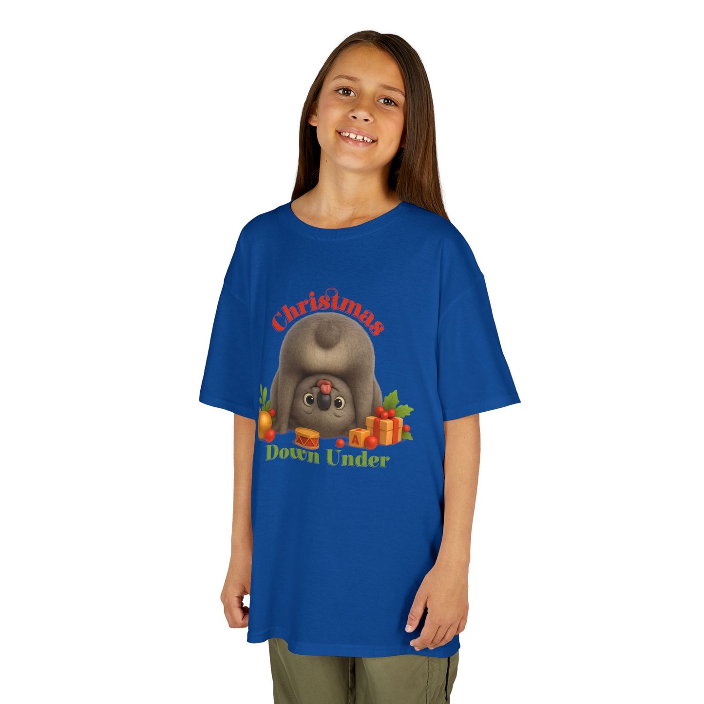 Christmas Down Under – Kids T-Shirt | Upside Down Koala Christmas Design | Gumleaf Gang Festive Friends