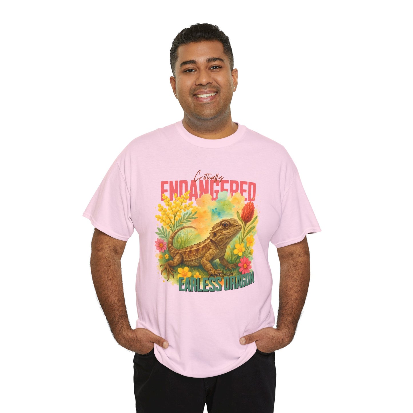 Critically Endangered Canberra Grassland Earless Dragon - Adult T-Shirt – Australian Wildlife Awareness
