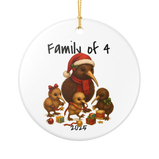 Single Parent Family of 4 New Zealand Animal Christmas Ornament – Kiwi Design – 2025 Festive Keepsake