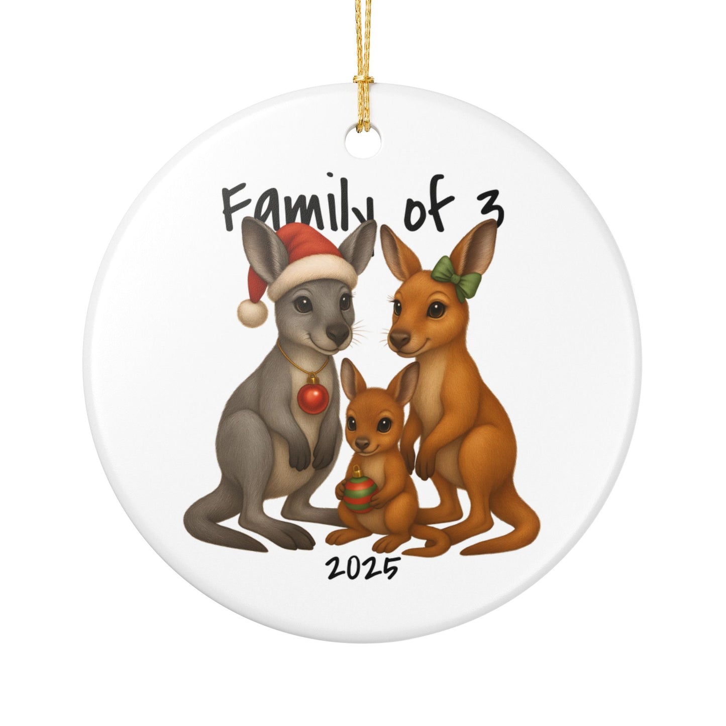 Family of 3 Australian Animal Christmas Ornament – Kangaroo Design – 2025 Festive Keepsake