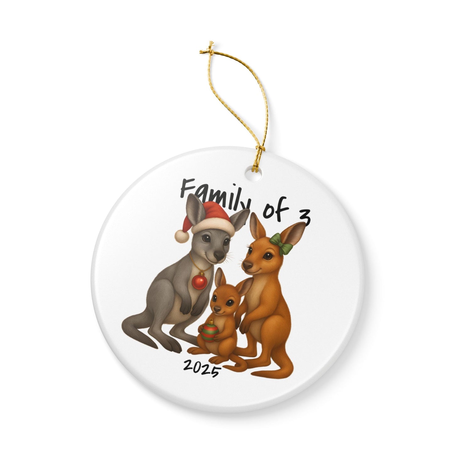 Family of 3 Australian Animal Christmas Ornament – Kangaroo Design – 2025 Festive Keepsake