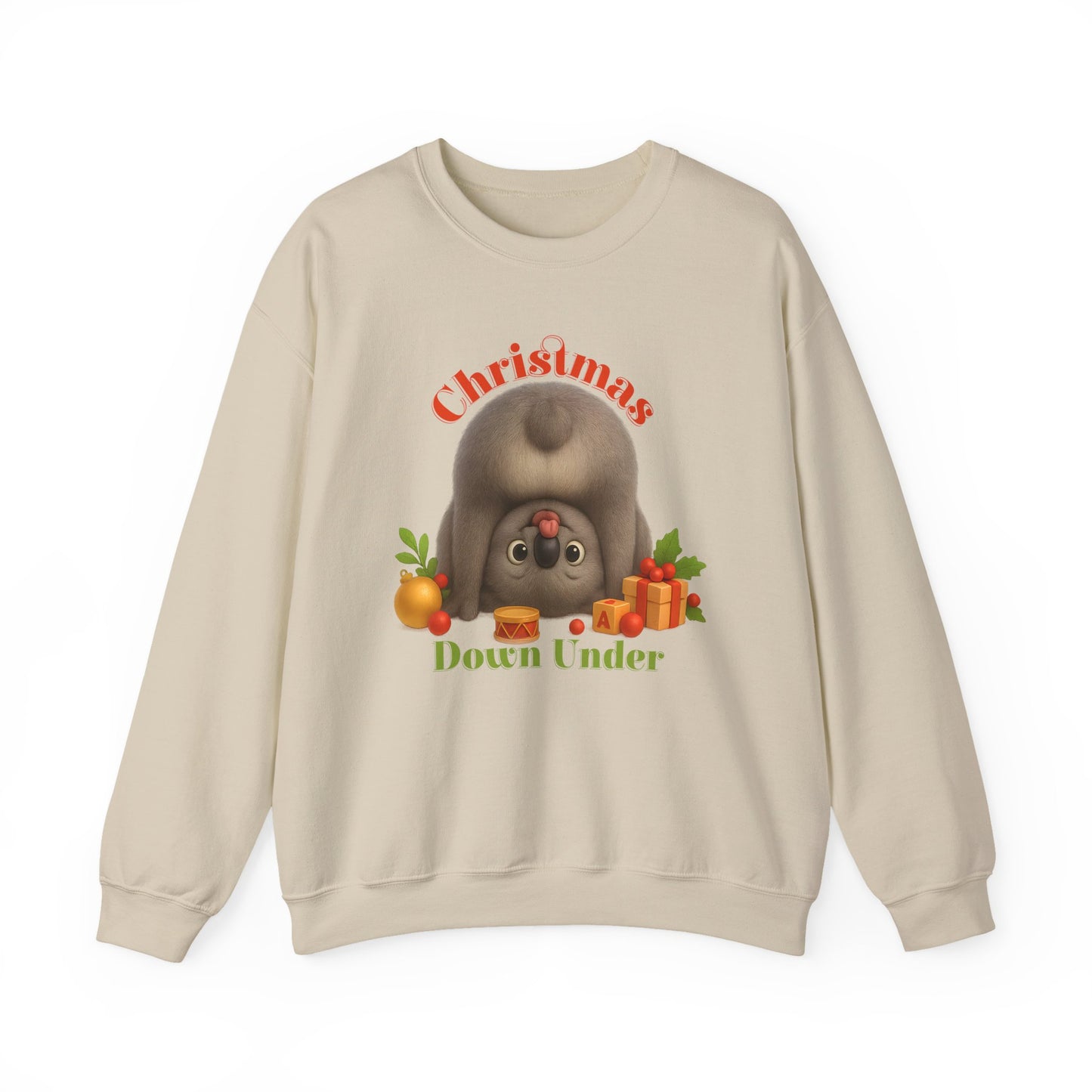 Christmas Down Under – Adult Sweatshirt | Upside Down Koala Christmas Design | Gumleaf Gang Festive Friends