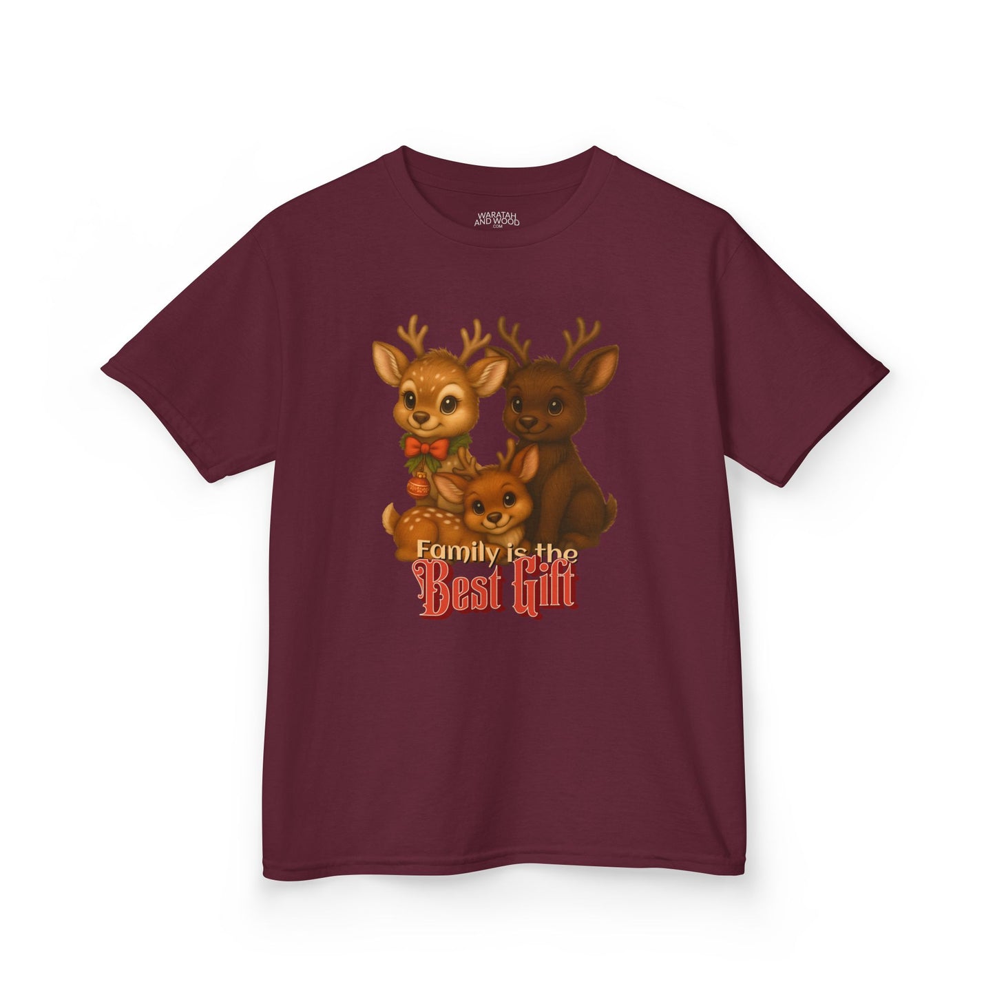Family is the Best Gift – Kids T-Shirt | Kangaroo Christmas Design | Gumleaf Gang Festive Friends