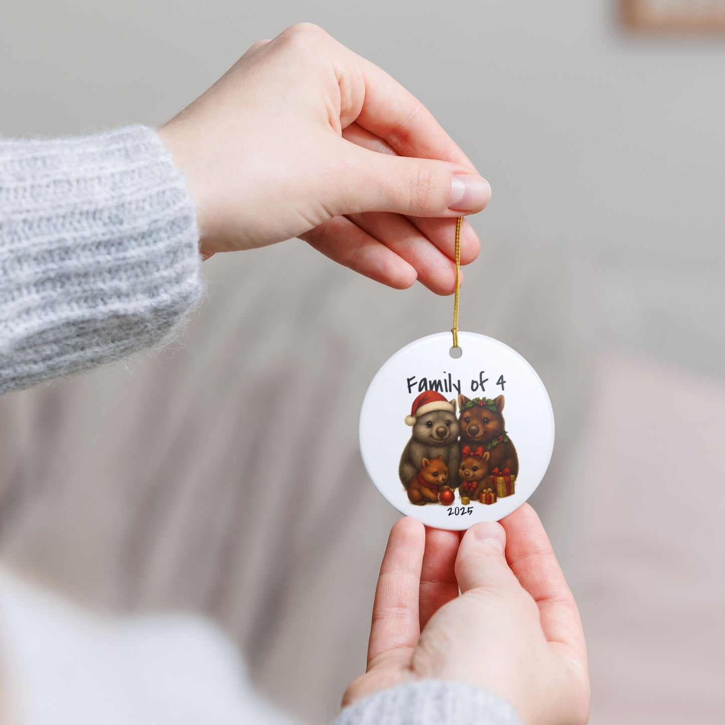 Family of 4 Australian Animal Christmas Ornament – Wombat Design – 2025 Festive Keepsake